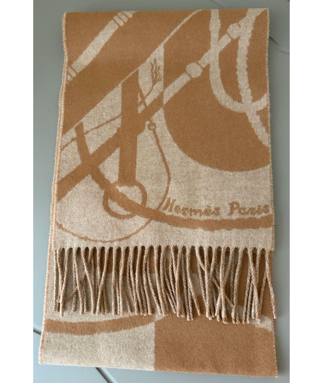 HERMES Коричневый кашемировый шарф, фото 5