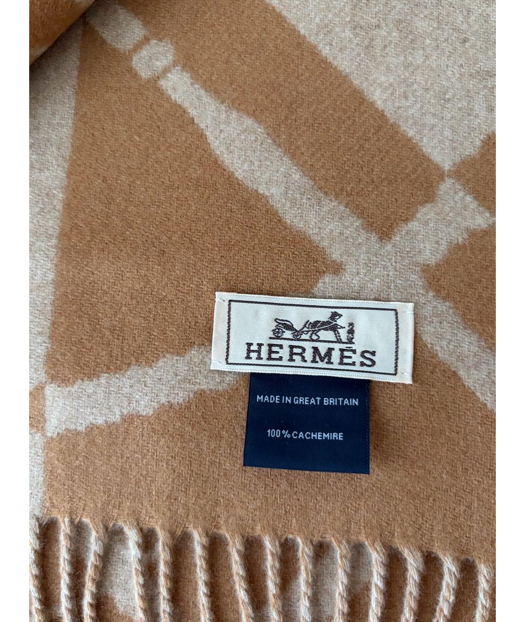 HERMES Коричневый кашемировый шарф, фото 3