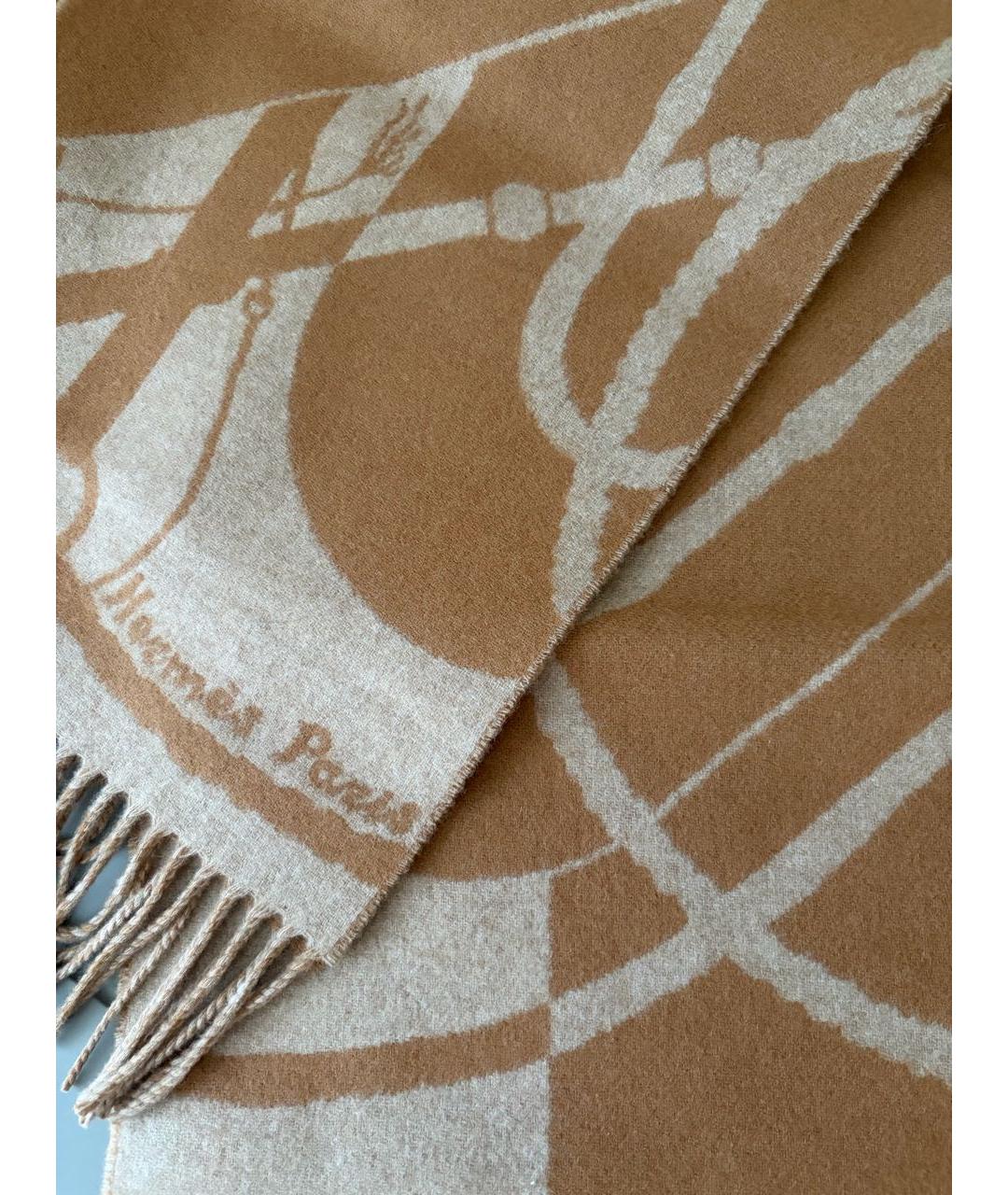 HERMES Коричневый кашемировый шарф, фото 2