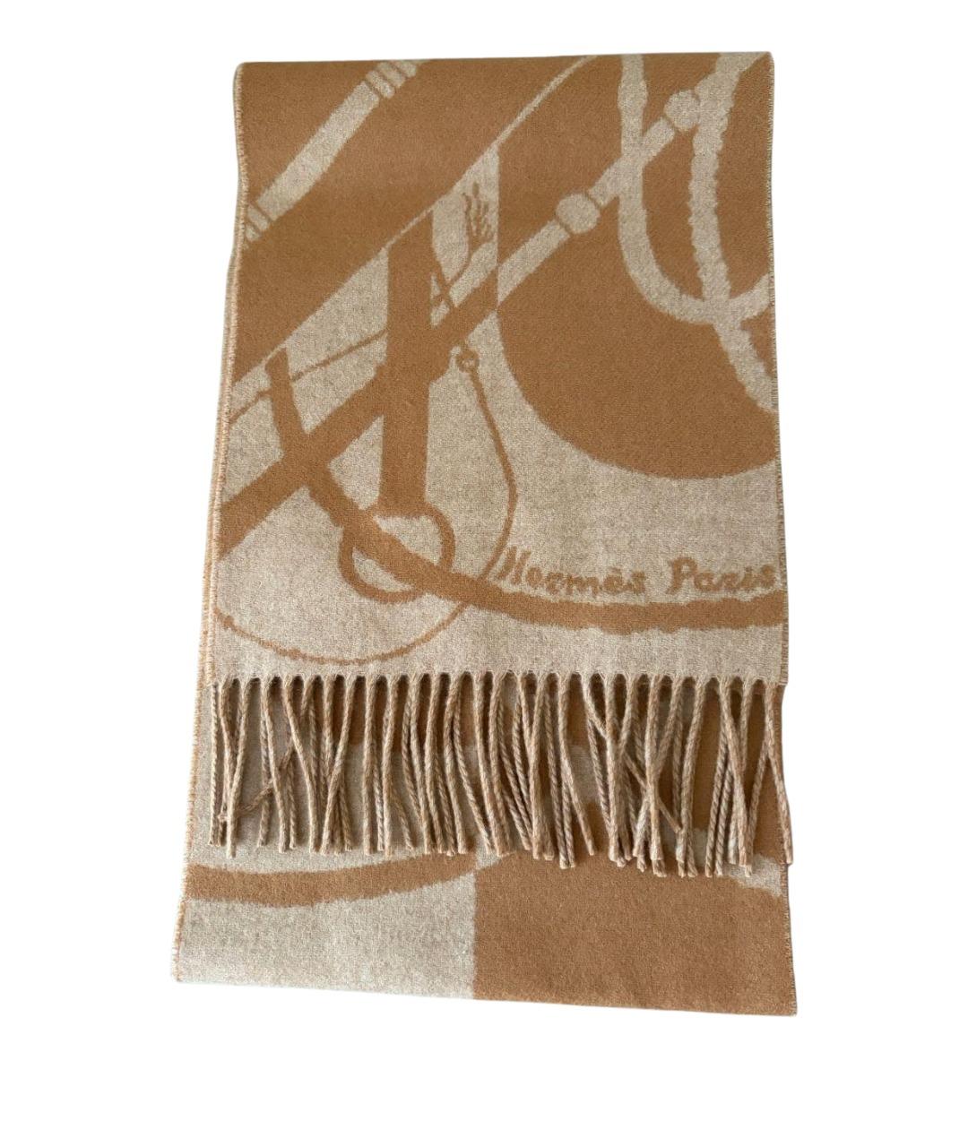 HERMES Коричневый кашемировый шарф, фото 1