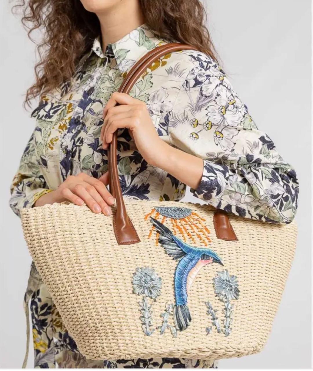 MAX MARA Бежевая пелетеная пляжная сумка, фото 6