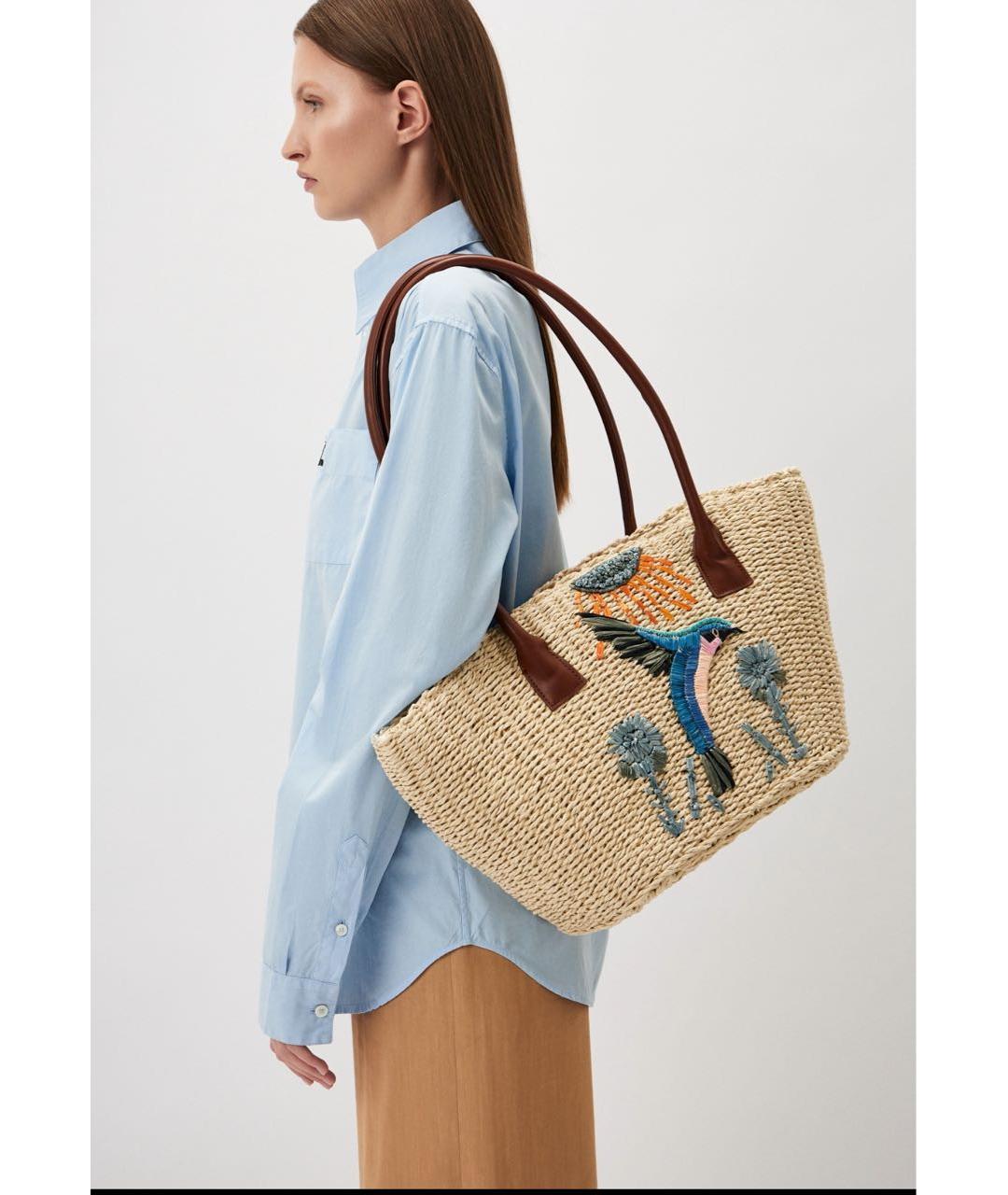 MAX MARA Бежевая пелетеная пляжная сумка, фото 5