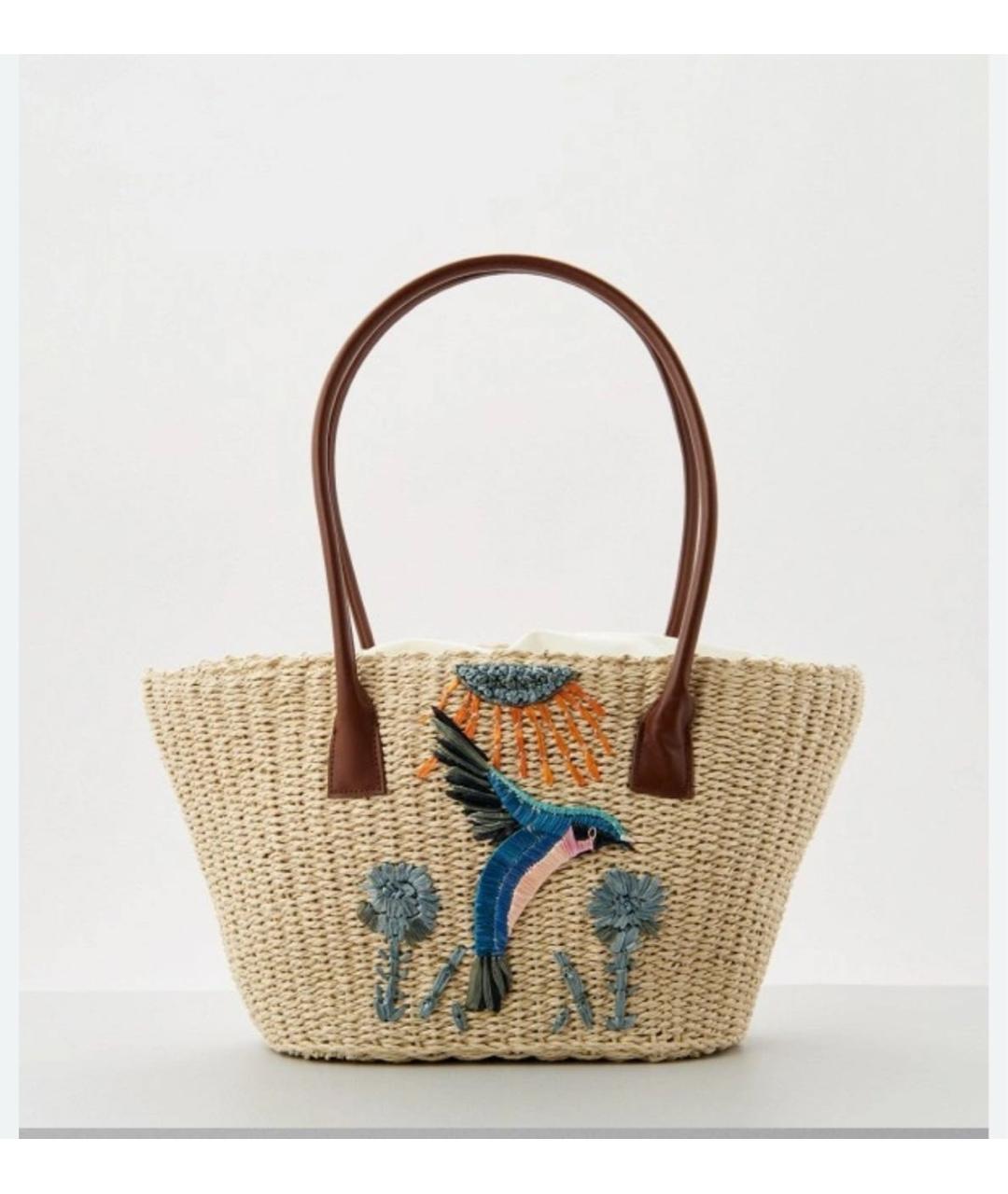 MAX MARA Бежевая пелетеная пляжная сумка, фото 9