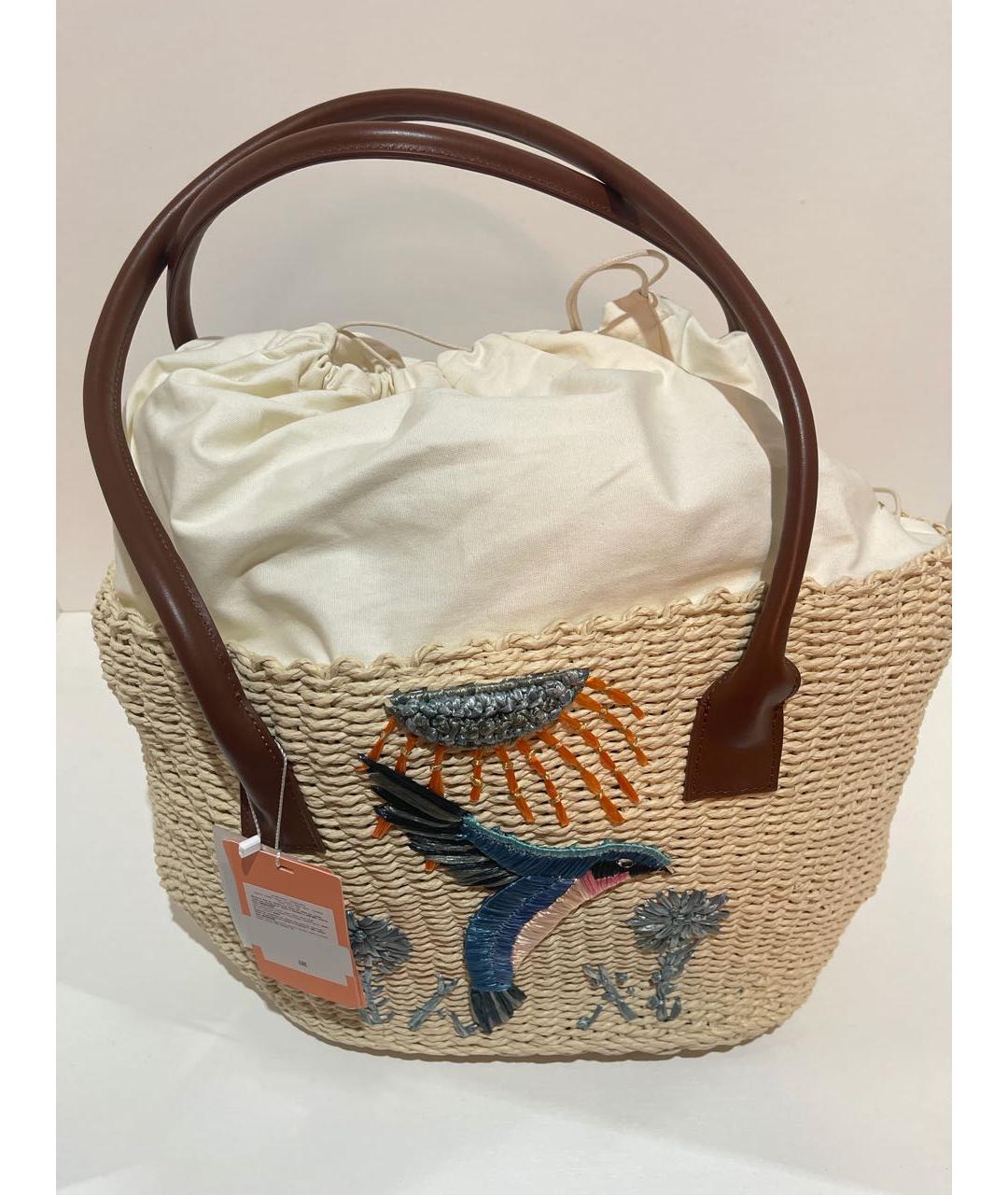 MAX MARA Бежевая пелетеная пляжная сумка, фото 7