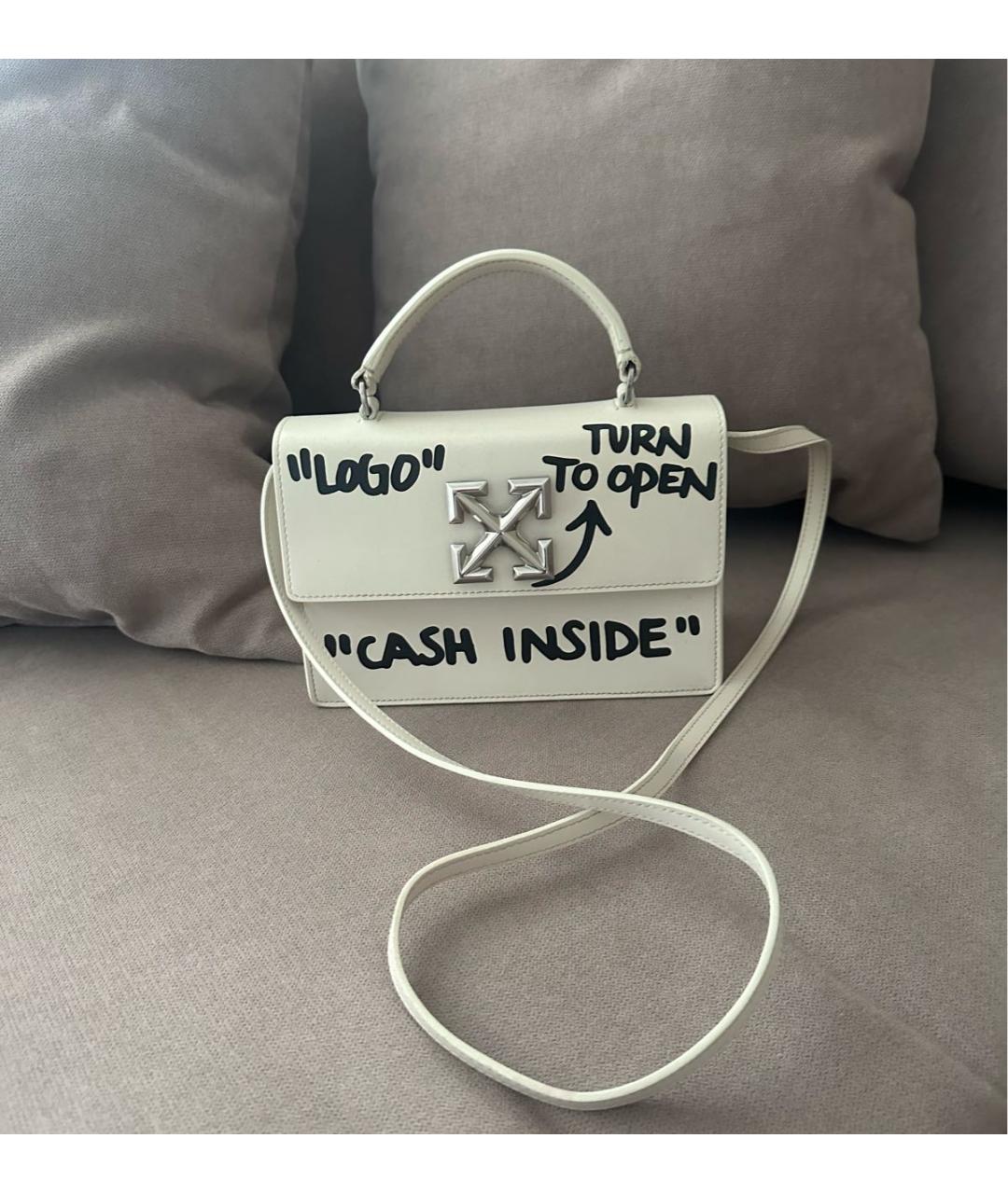 OFF-WHITE Белая кожаная сумка через плечо, фото 5
