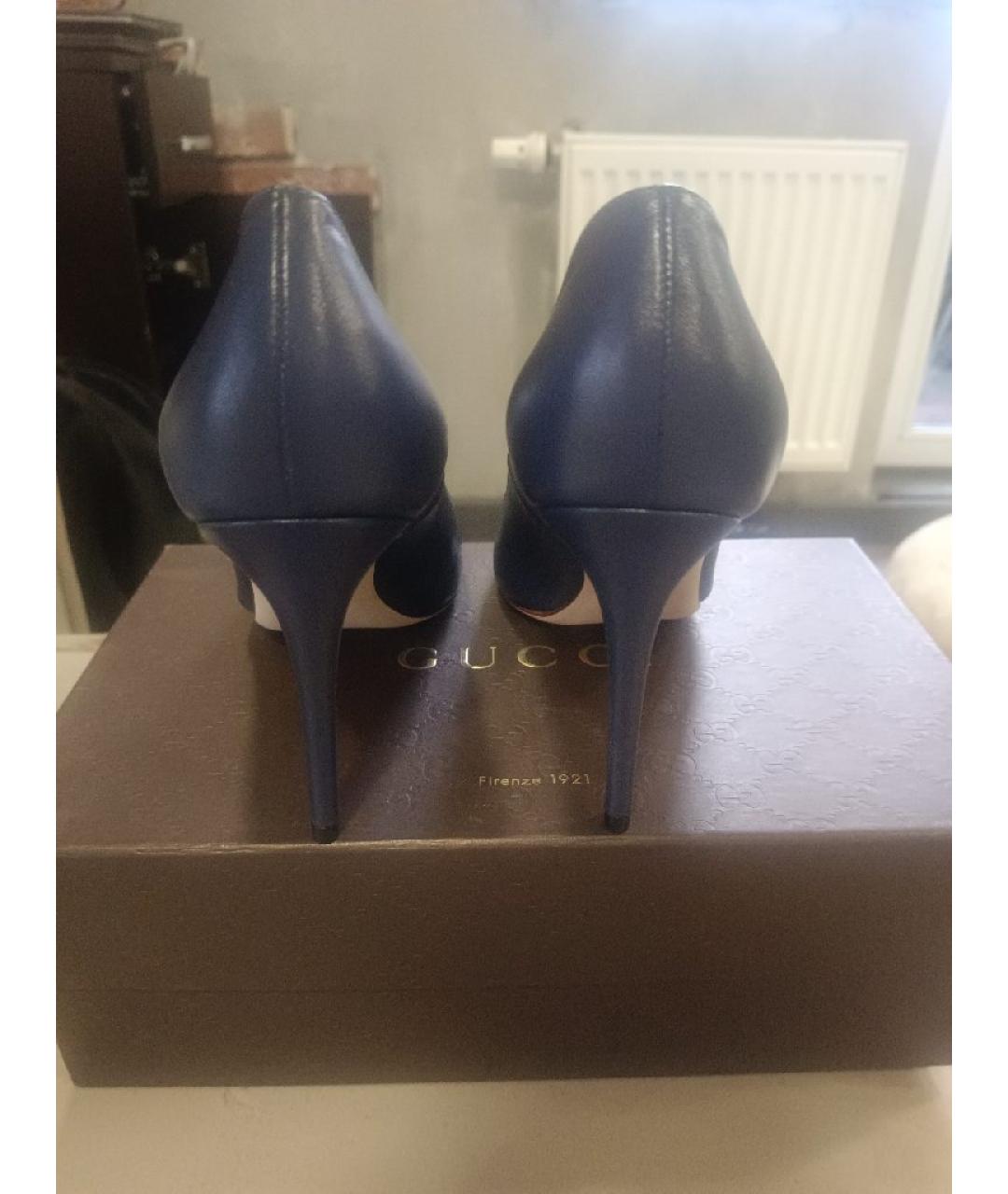 GUCCI Синие кожаные туфли, фото 4