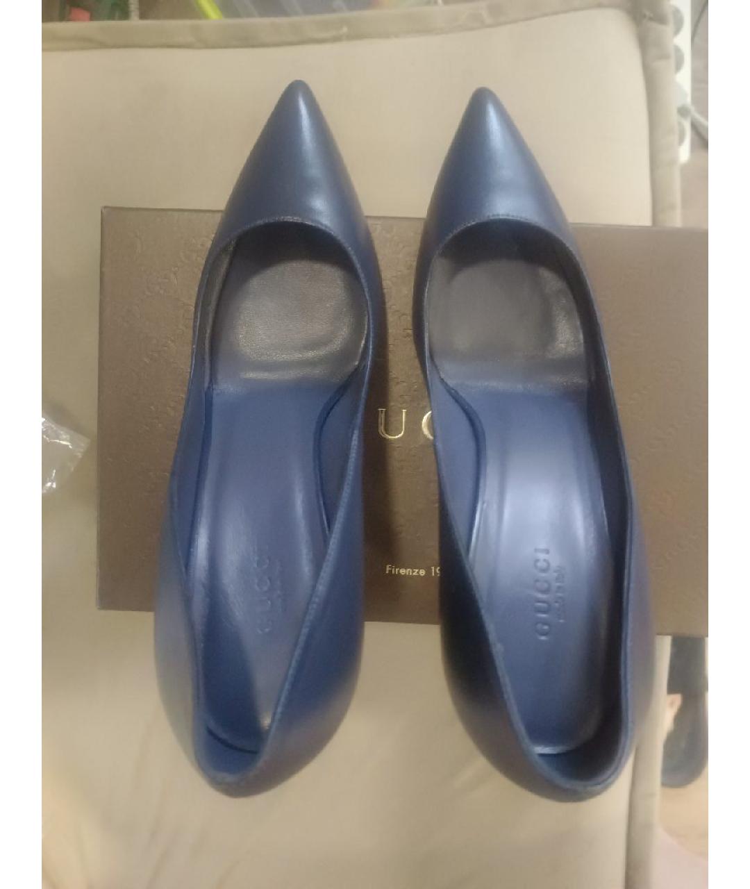 GUCCI Синие кожаные туфли, фото 3