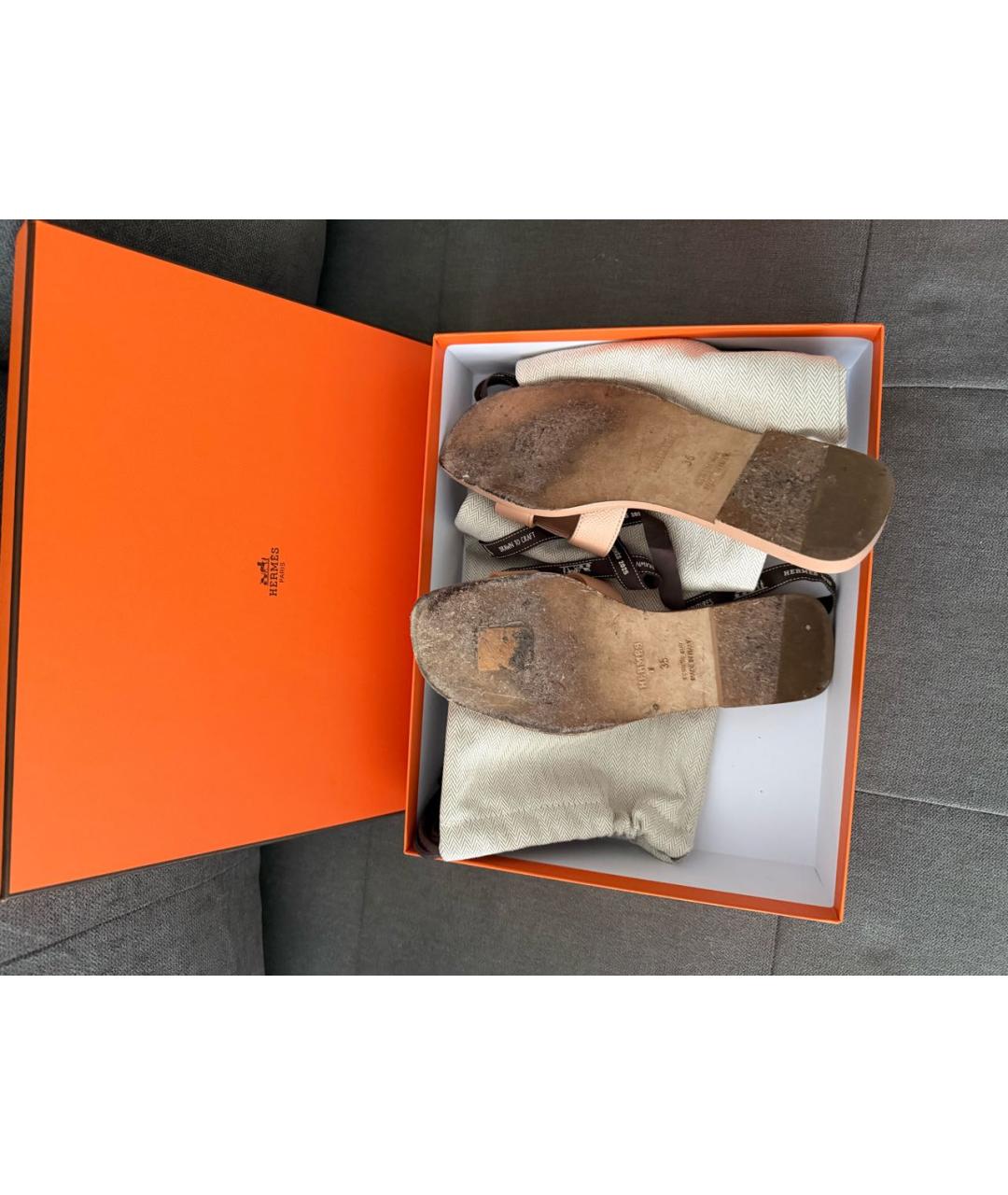 HERMES Розовые кожаные шлепанцы, фото 3