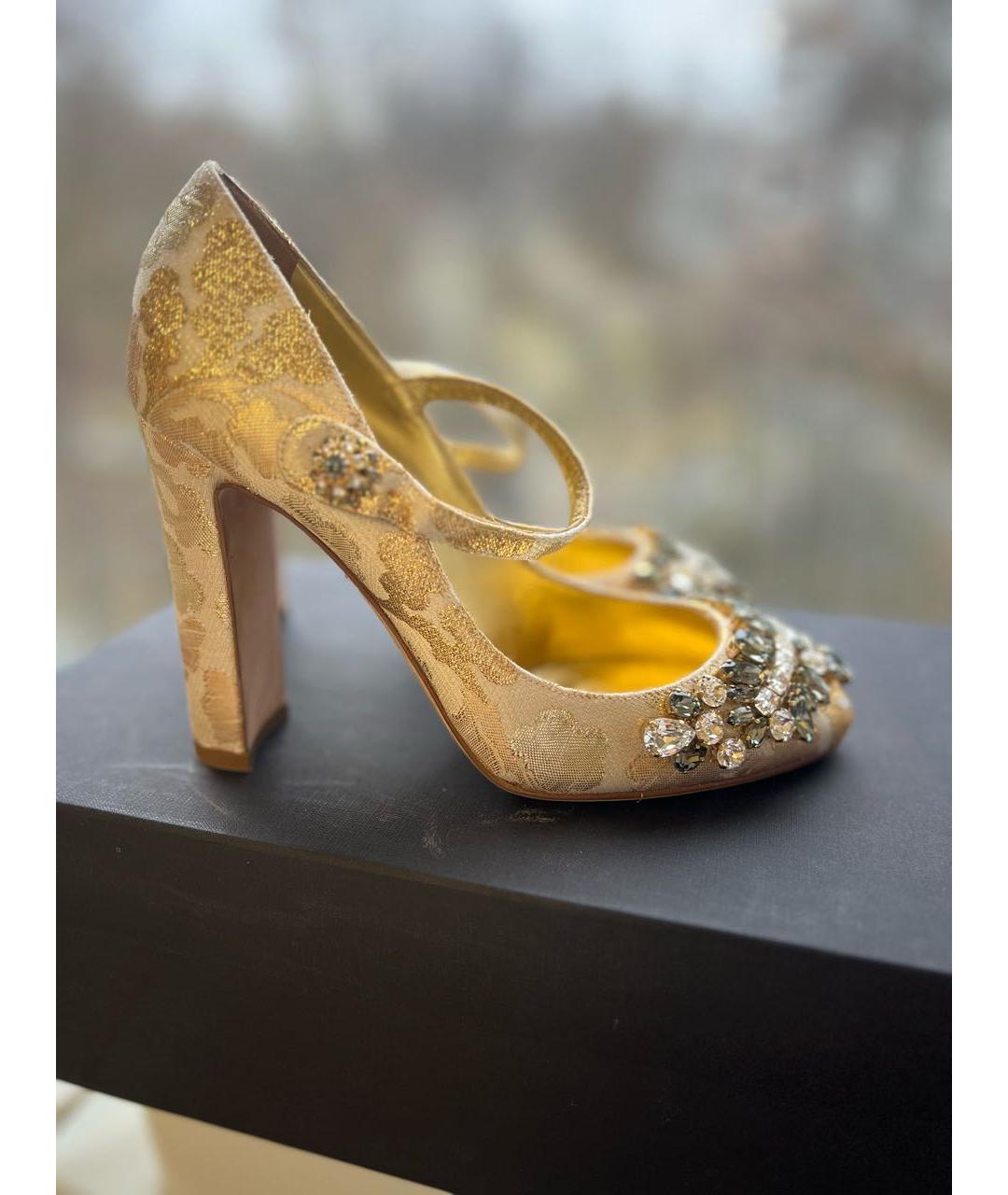 DOLCE&GABBANA Золотые текстильные туфли, фото 9