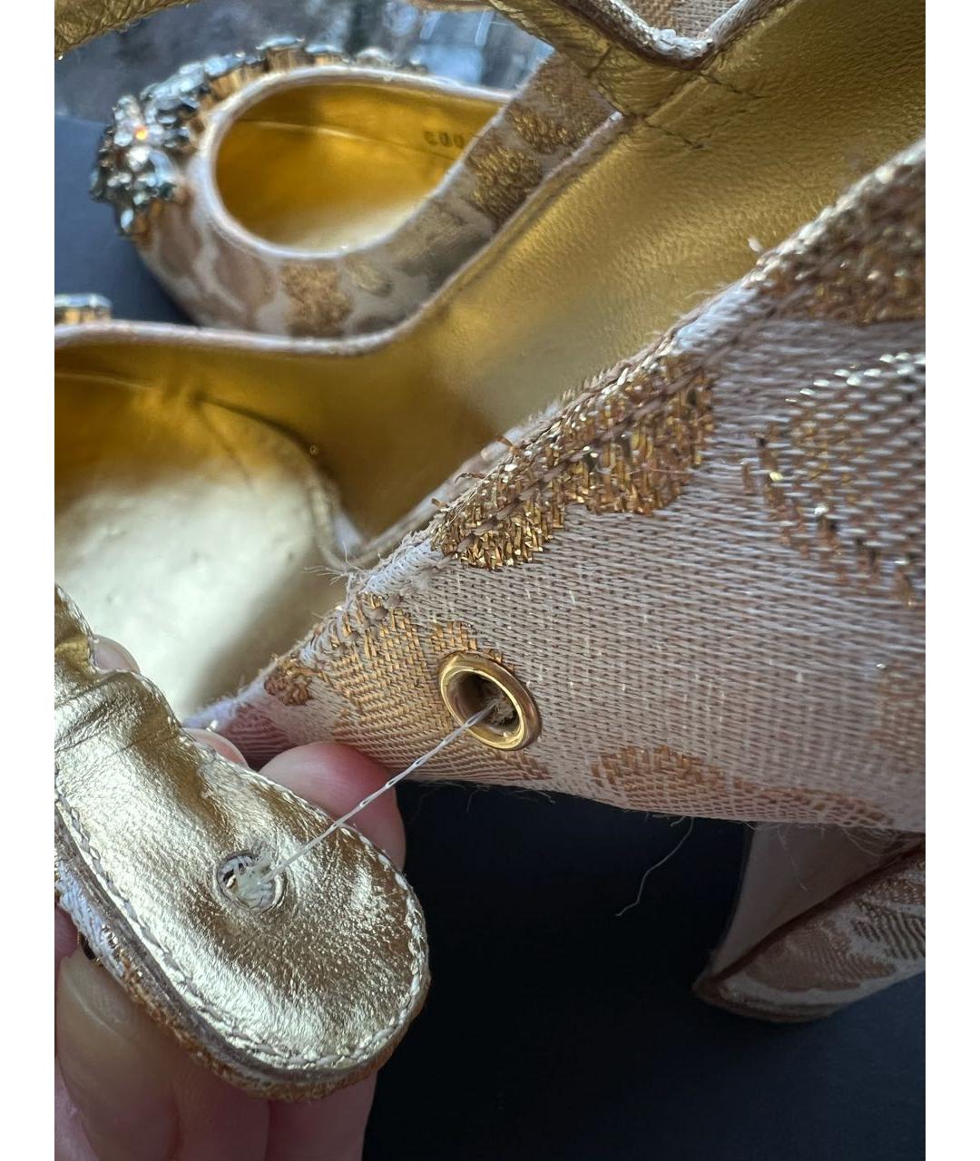 DOLCE&GABBANA Золотые текстильные туфли, фото 5