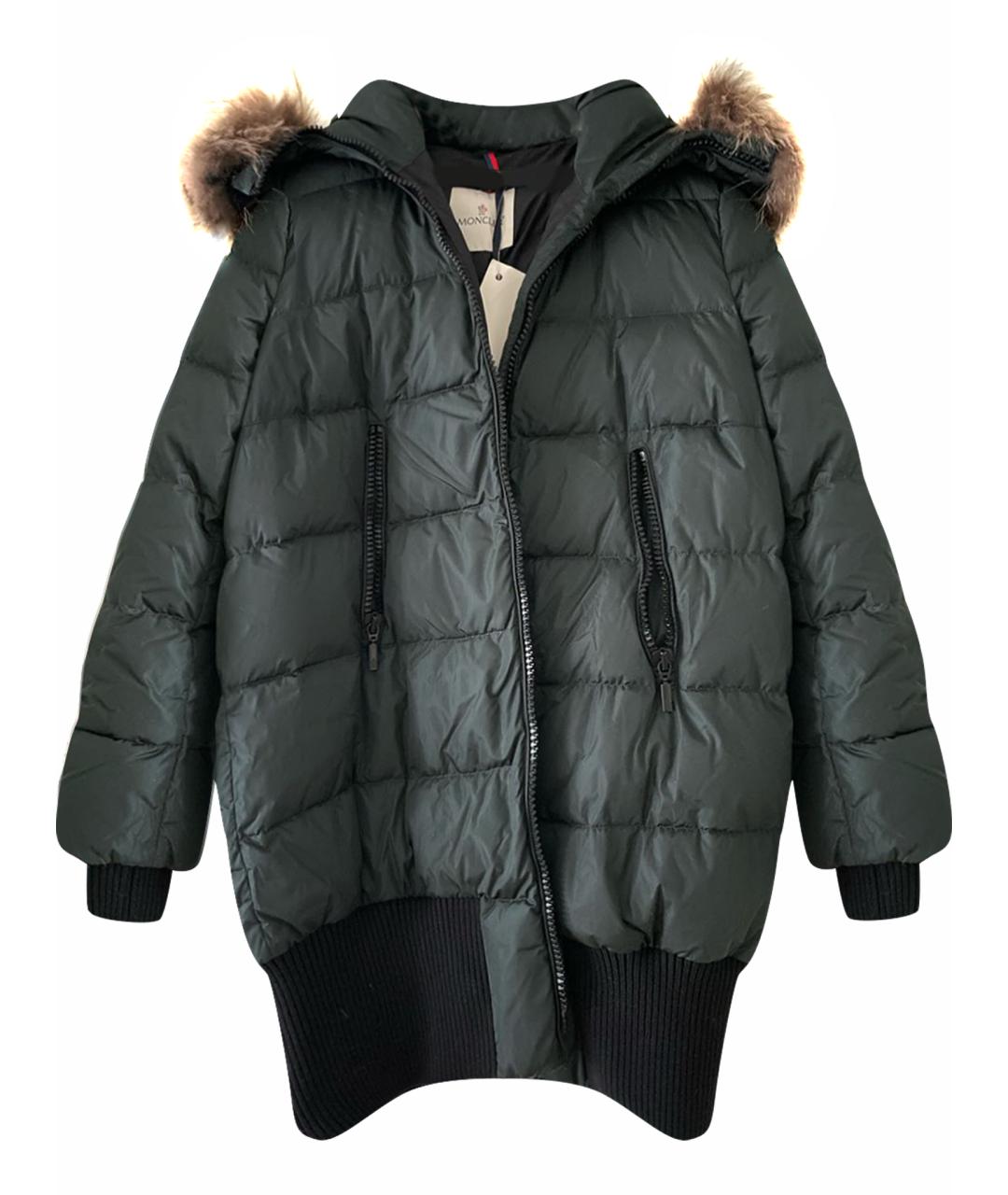 MONCLER Зеленый полиэстеровый пуховик, фото 1