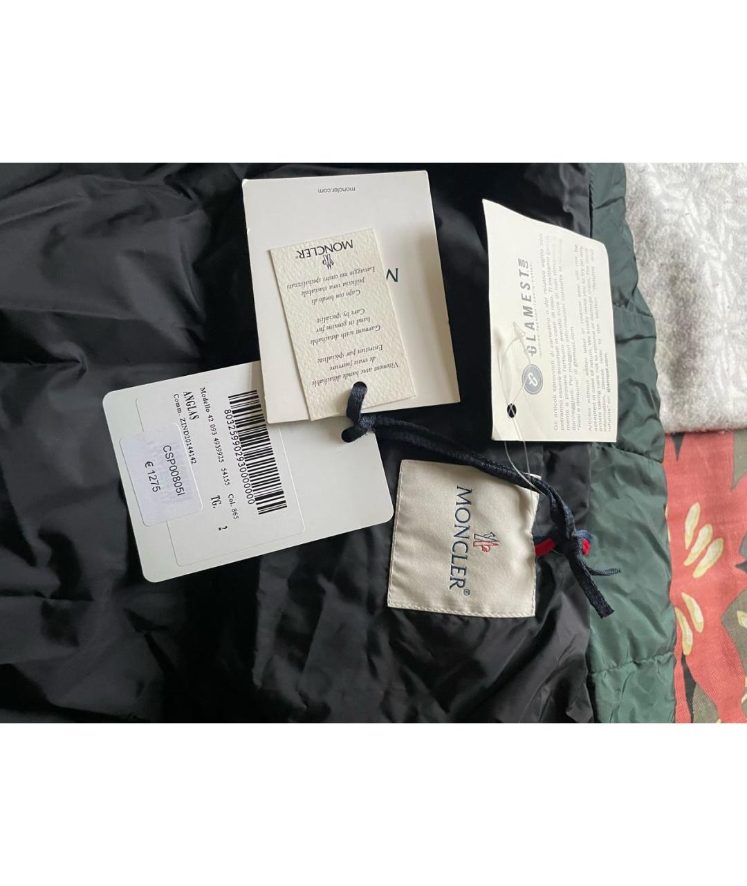 MONCLER Зеленый полиэстеровый пуховик, фото 3
