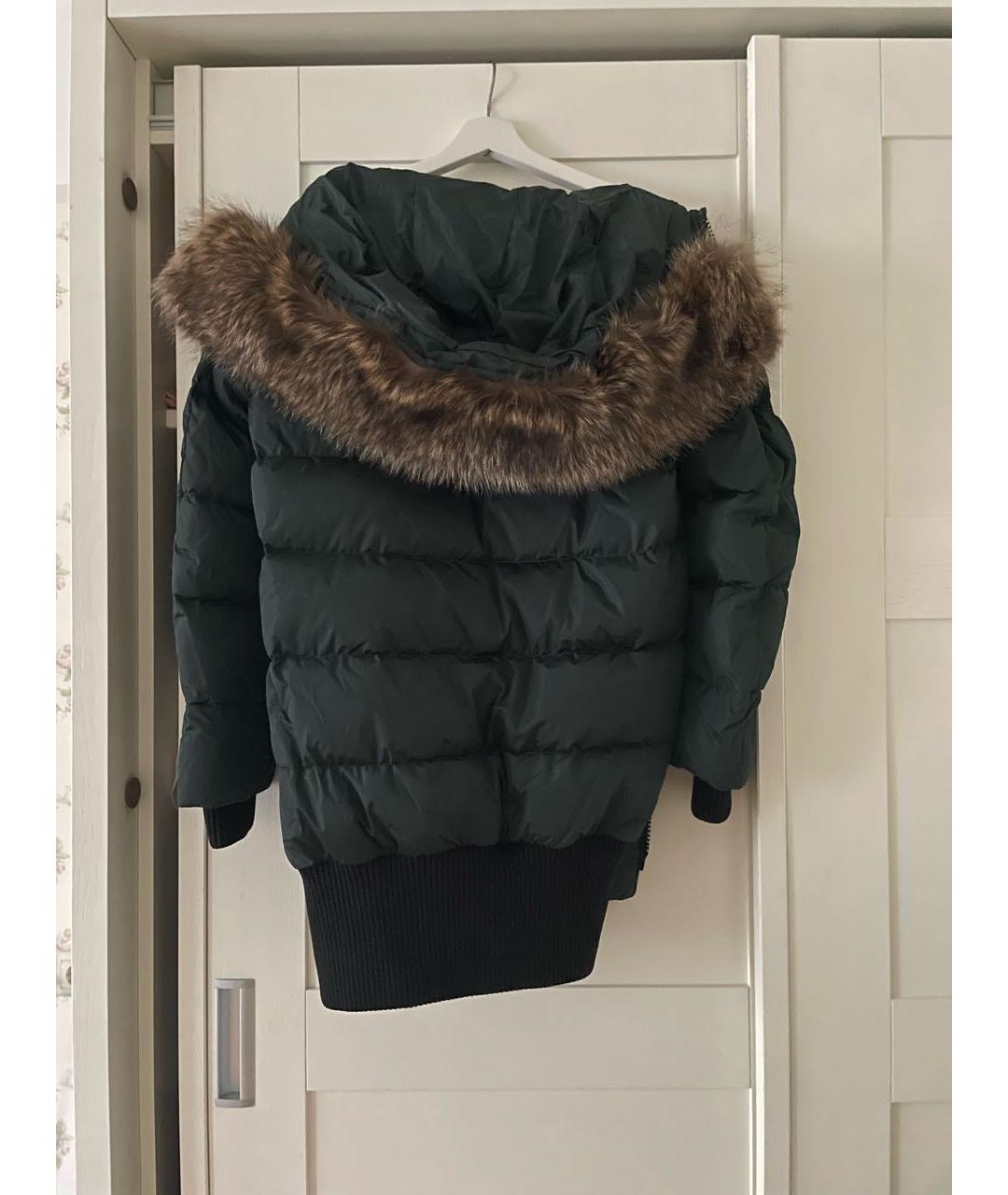 MONCLER Зеленый полиэстеровый пуховик, фото 2