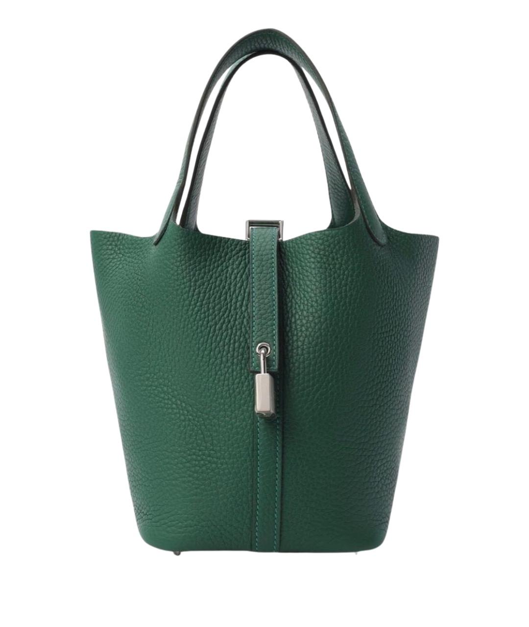 HERMES Зеленая кожаная сумка с короткими ручками, фото 1