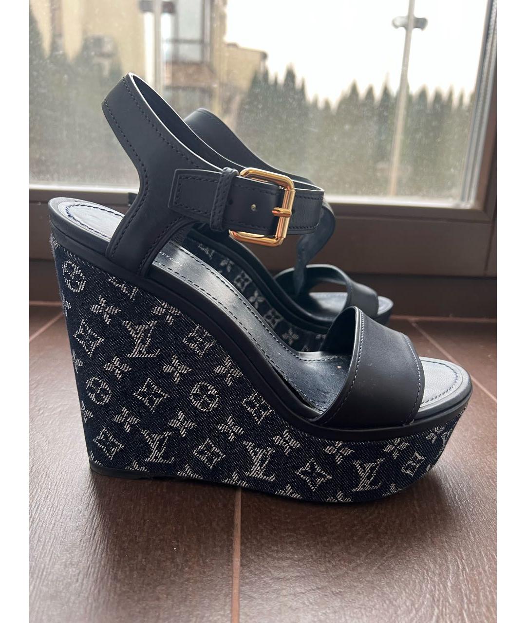 LOUIS VUITTON Синие текстильные босоножки, фото 6