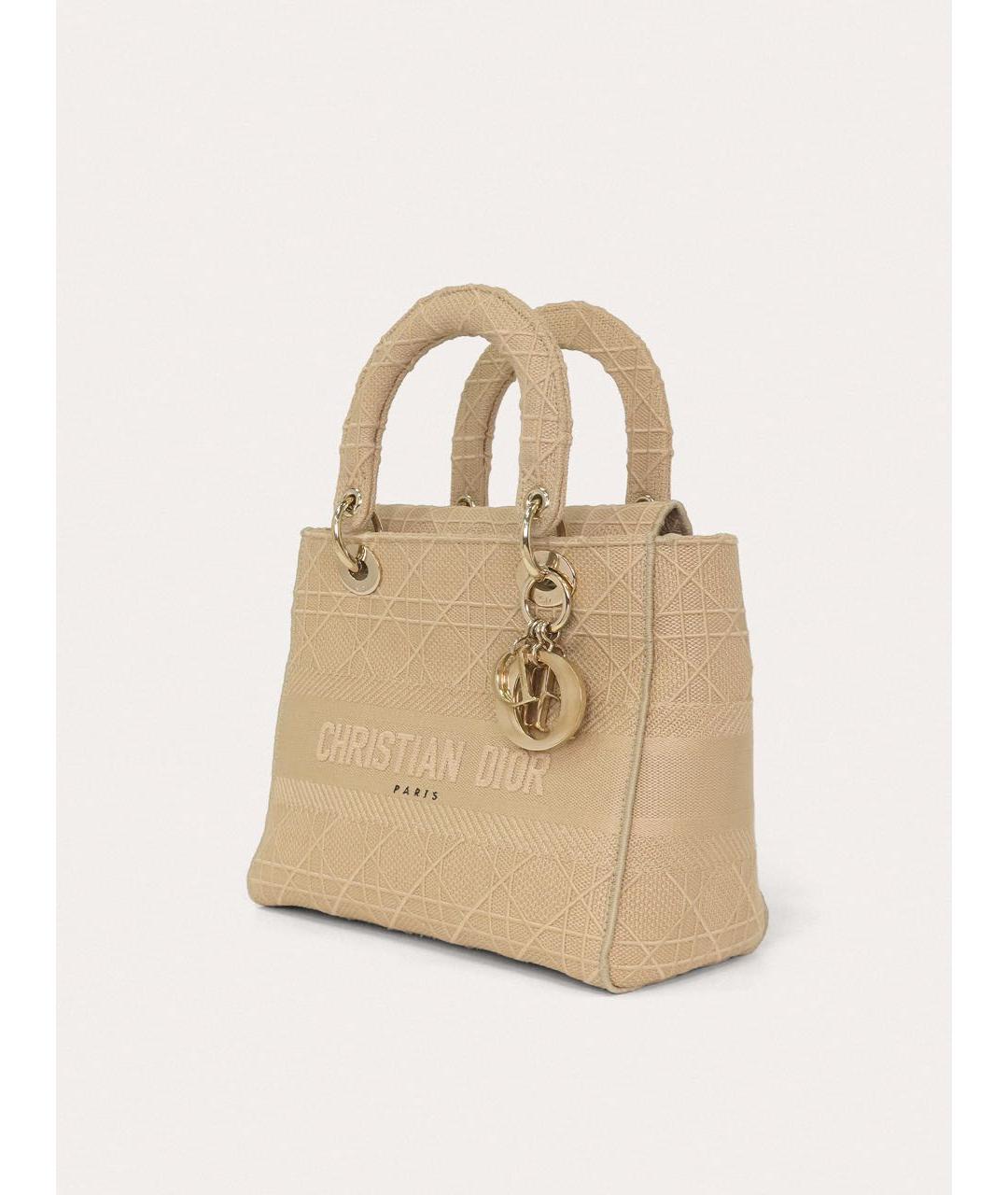 CHRISTIAN DIOR Бежевая тканевая сумка с короткими ручками, фото 2