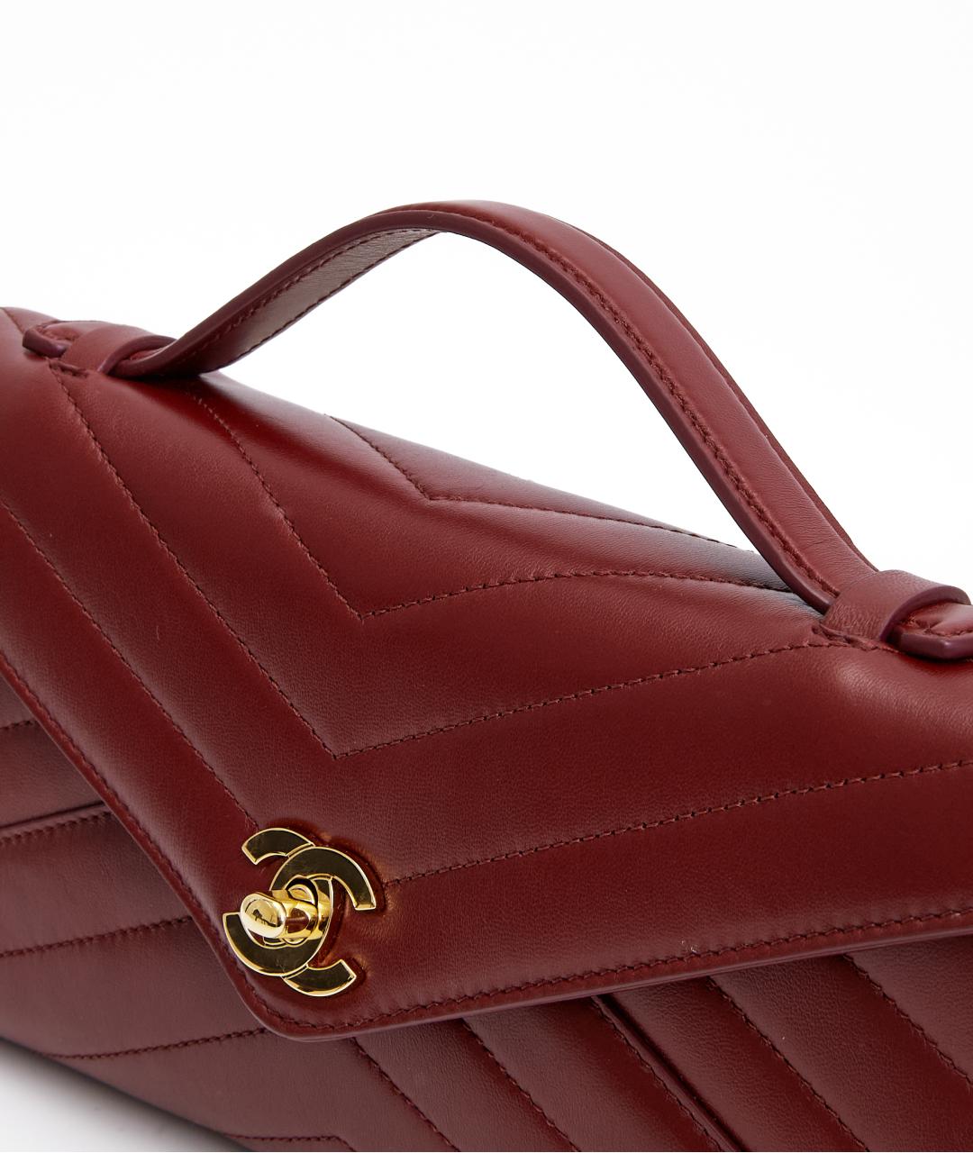 CHANEL Бордовая кожаная сумка с короткими ручками, фото 4