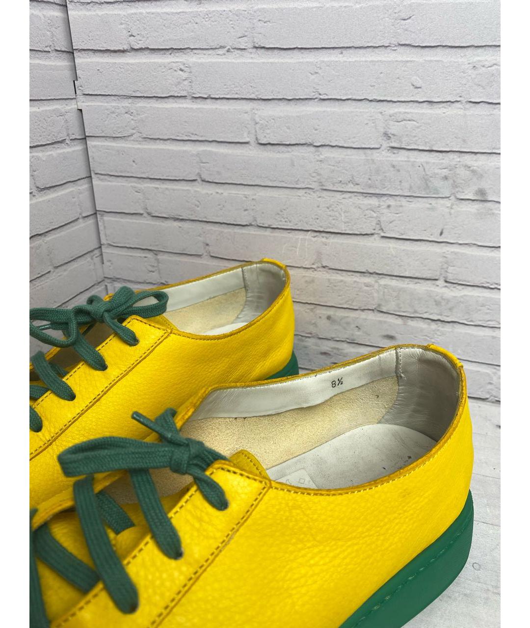 SANTONI Желтые кожаные низкие кроссовки / кеды, фото 5