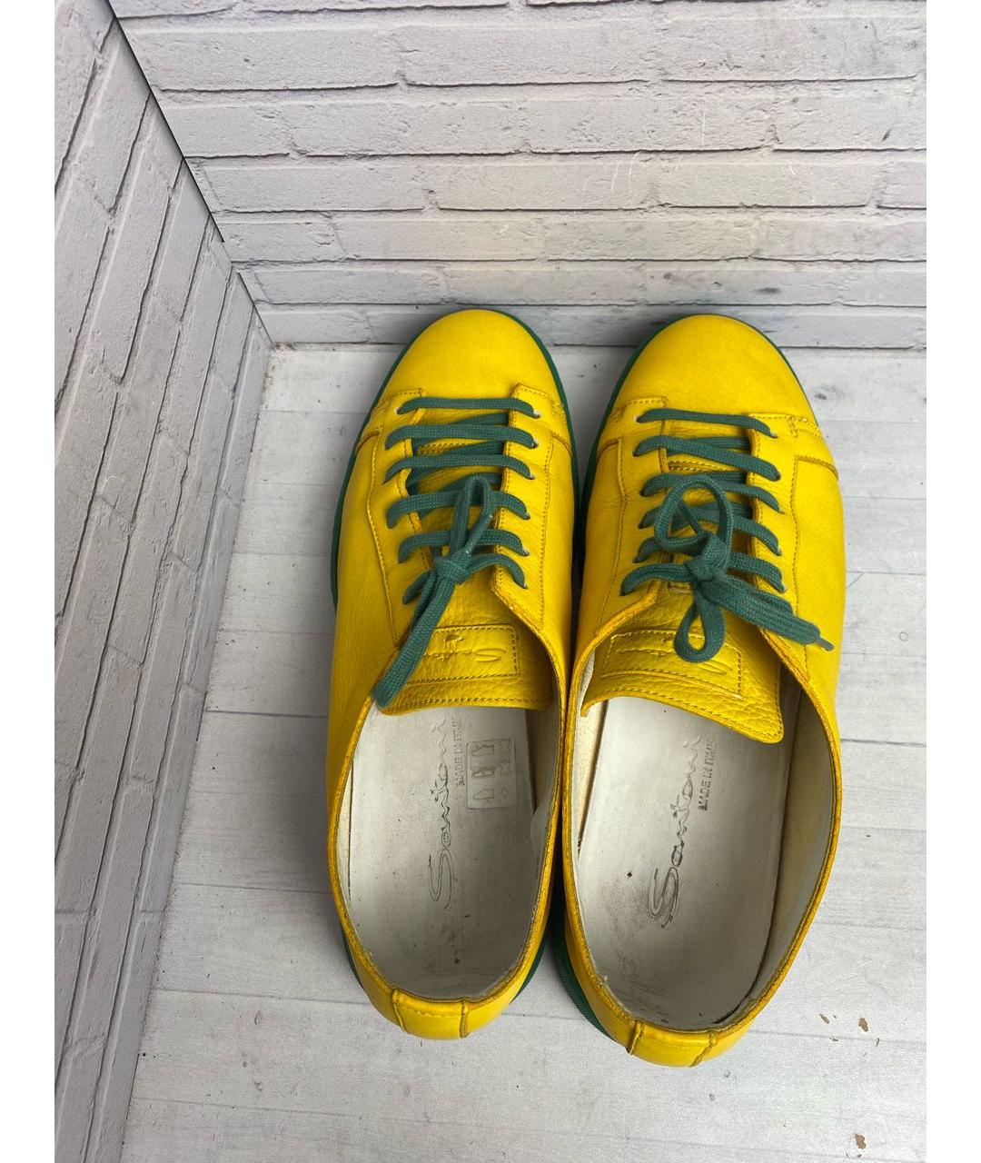 SANTONI Желтые кожаные низкие кроссовки / кеды, фото 3
