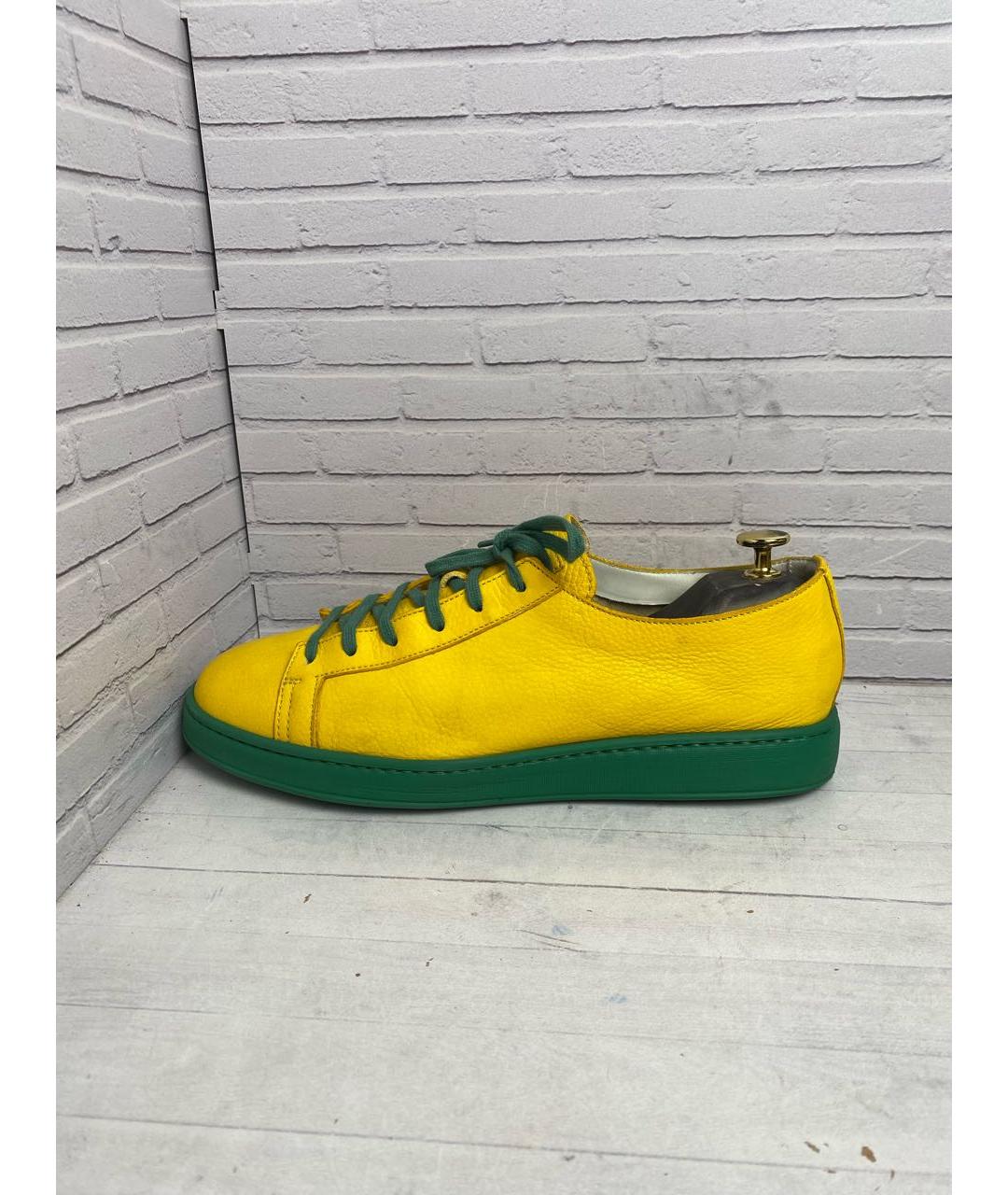 SANTONI Желтые кожаные низкие кроссовки / кеды, фото 6