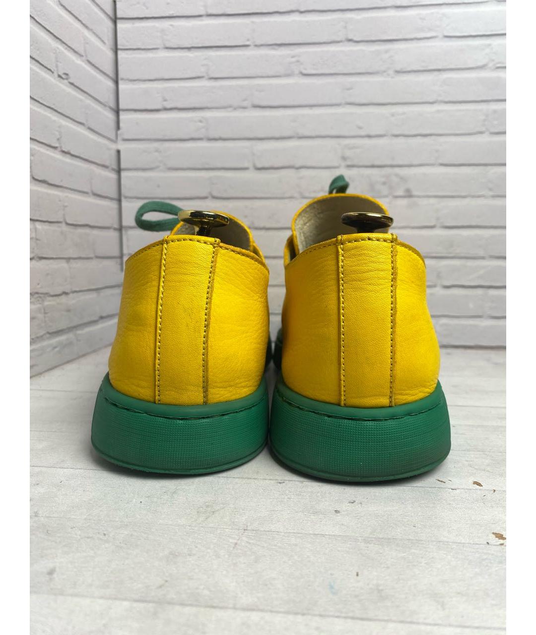 SANTONI Желтые кожаные низкие кроссовки / кеды, фото 4