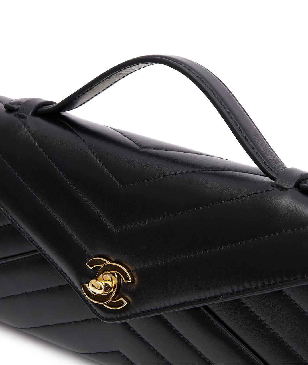 CHANEL Черная кожаная сумка с короткими ручками, фото 4