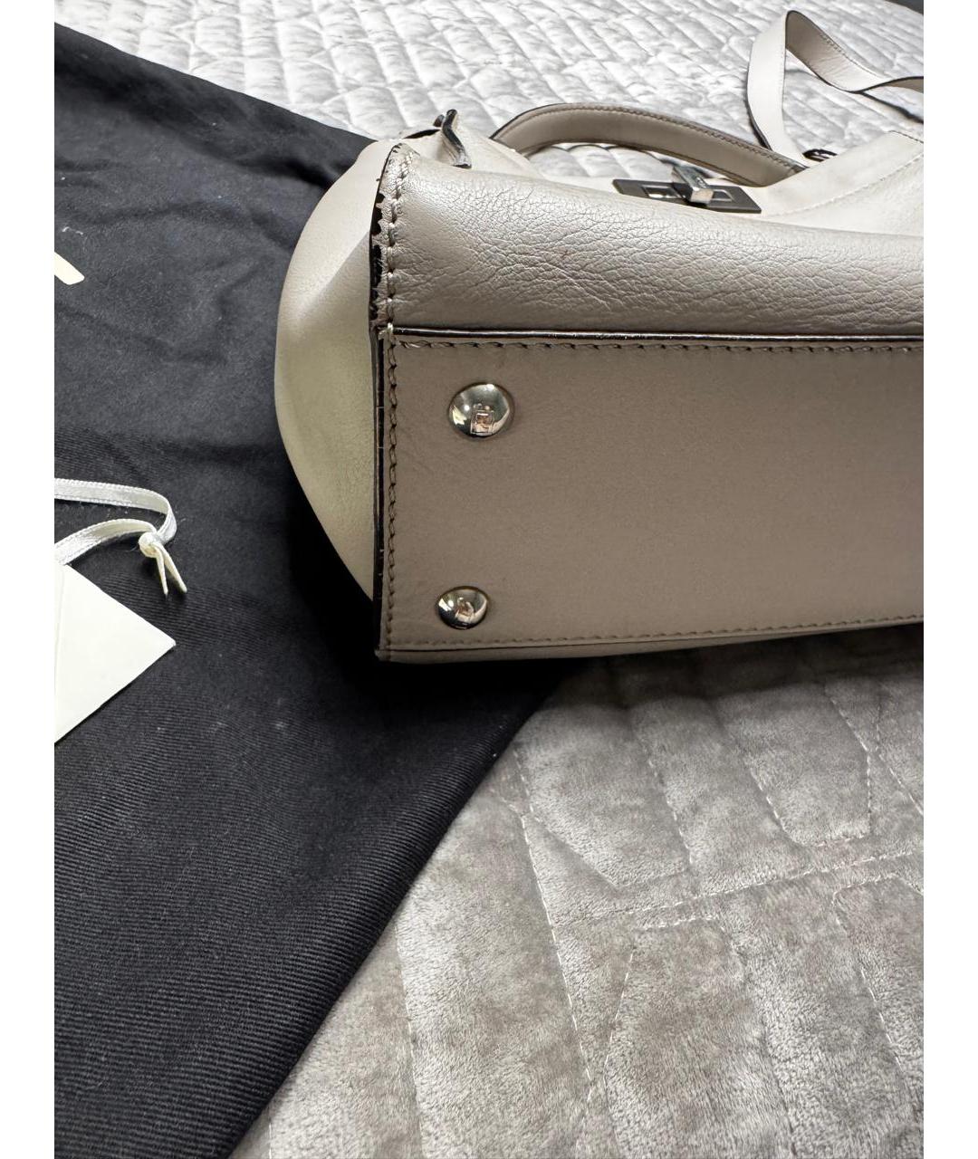 FENDI Серая кожаная сумка с короткими ручками, фото 5