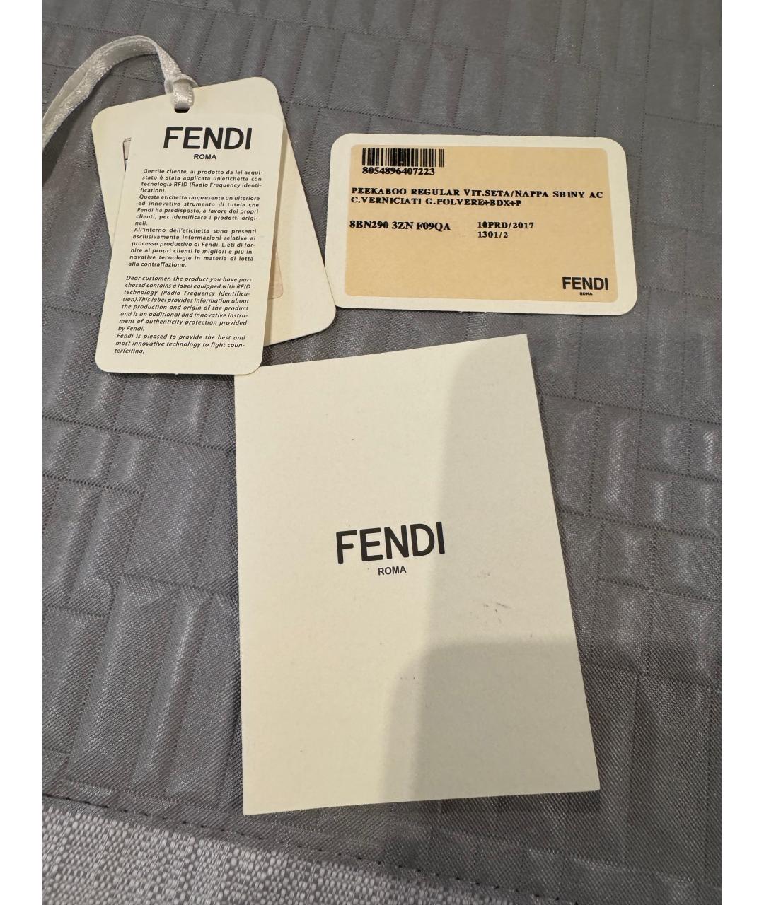 FENDI Серая кожаная сумка с короткими ручками, фото 9