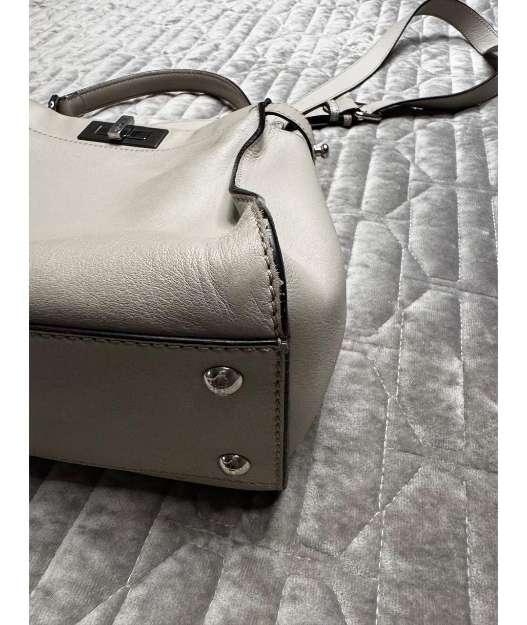 FENDI Серая кожаная сумка с короткими ручками, фото 4