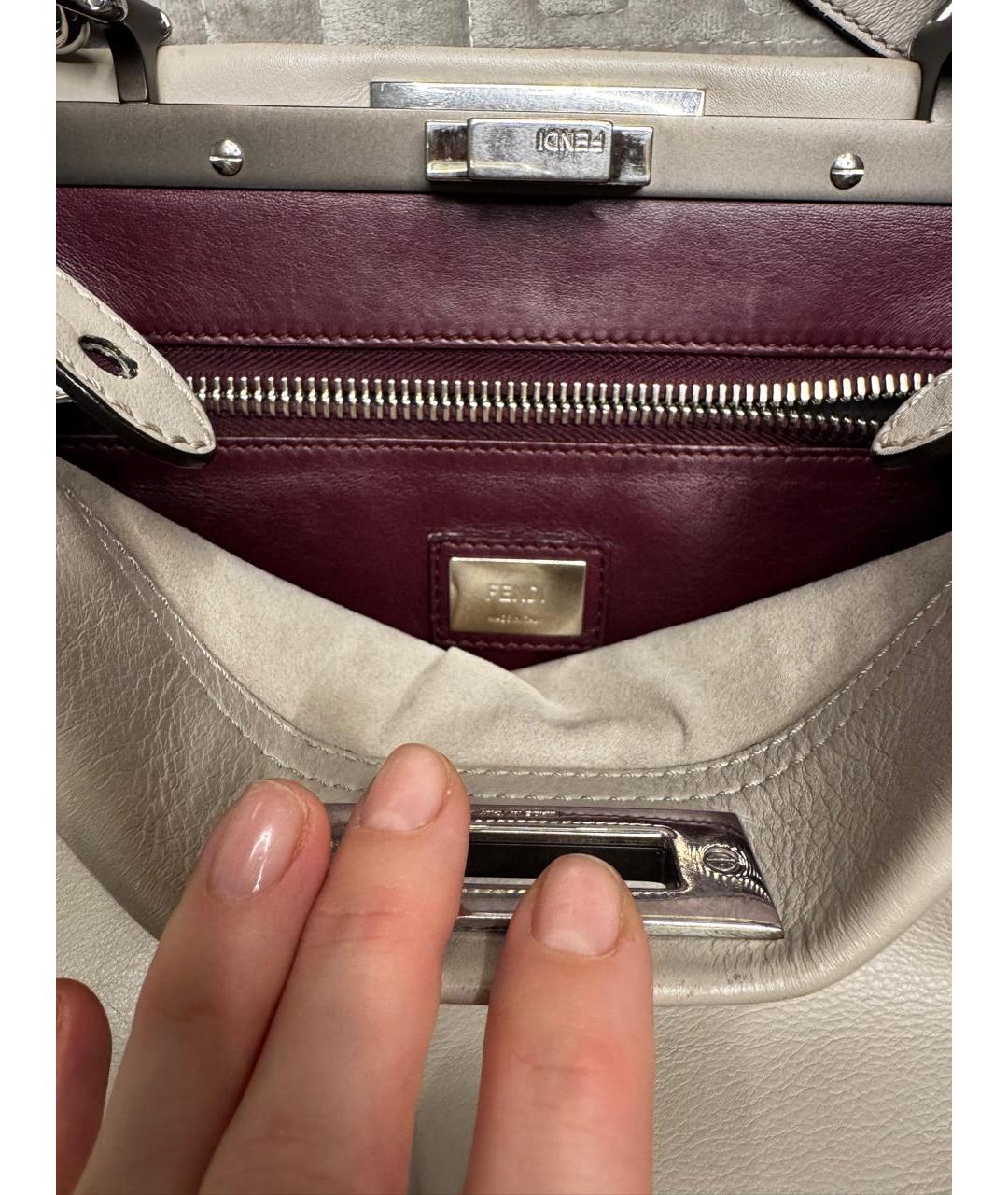 FENDI Серая кожаная сумка с короткими ручками, фото 7