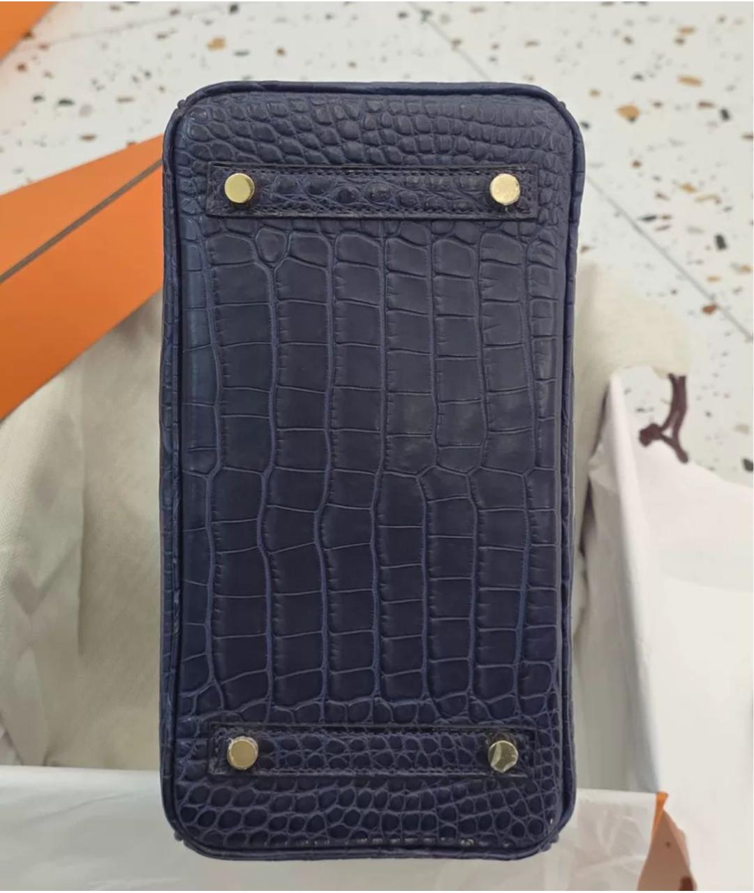 HERMES Синяя кожаная сумка с короткими ручками, фото 5