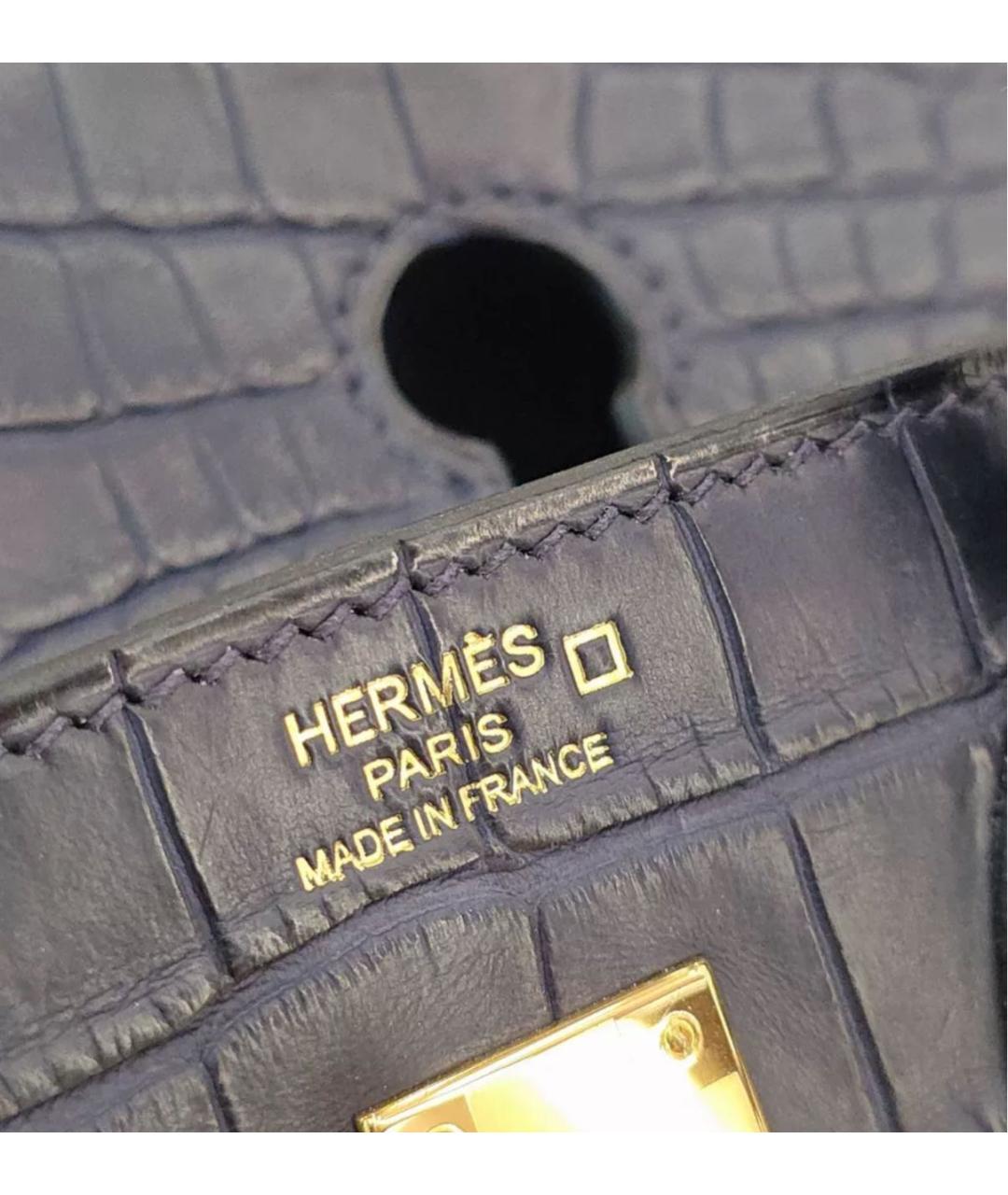 HERMES Синяя кожаная сумка с короткими ручками, фото 6