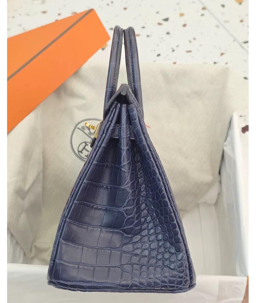 HERMES Синяя кожаная сумка с короткими ручками, фото 4