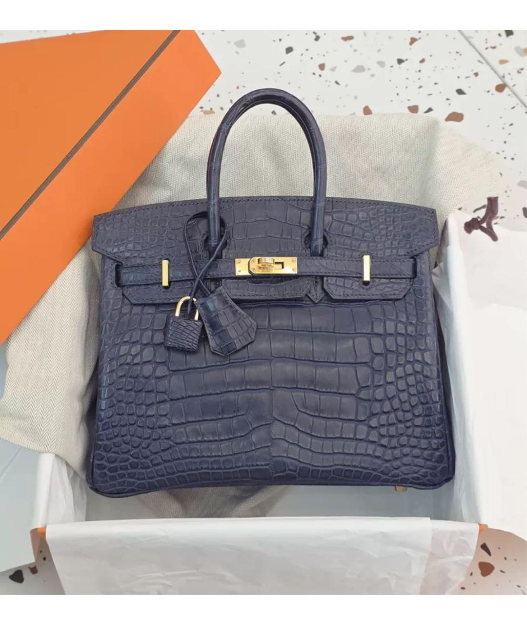HERMES Синяя кожаная сумка с короткими ручками, фото 9