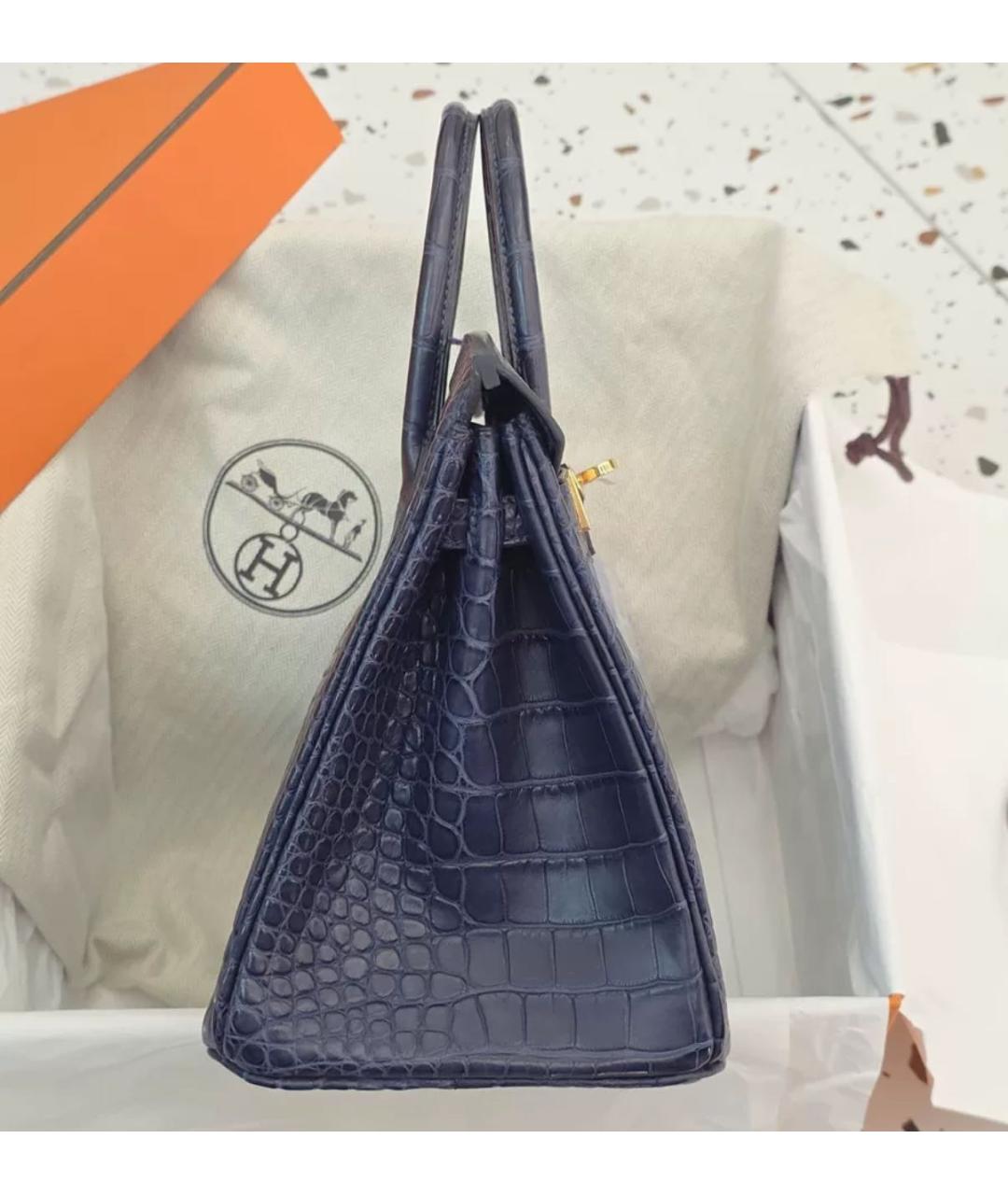 HERMES Синяя кожаная сумка с короткими ручками, фото 3