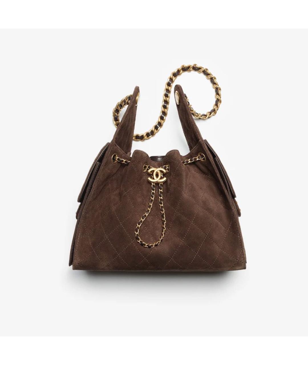 CHANEL Коричневая замшевая сумка через плечо, фото 5