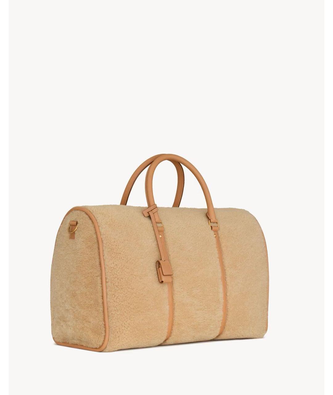 SAINT LAURENT Бежевая шерстяная дорожная/спортивная сумка, фото 4