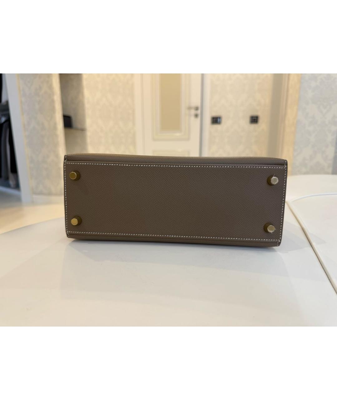 HERMES Коричневая кожаная сумка с короткими ручками, фото 6