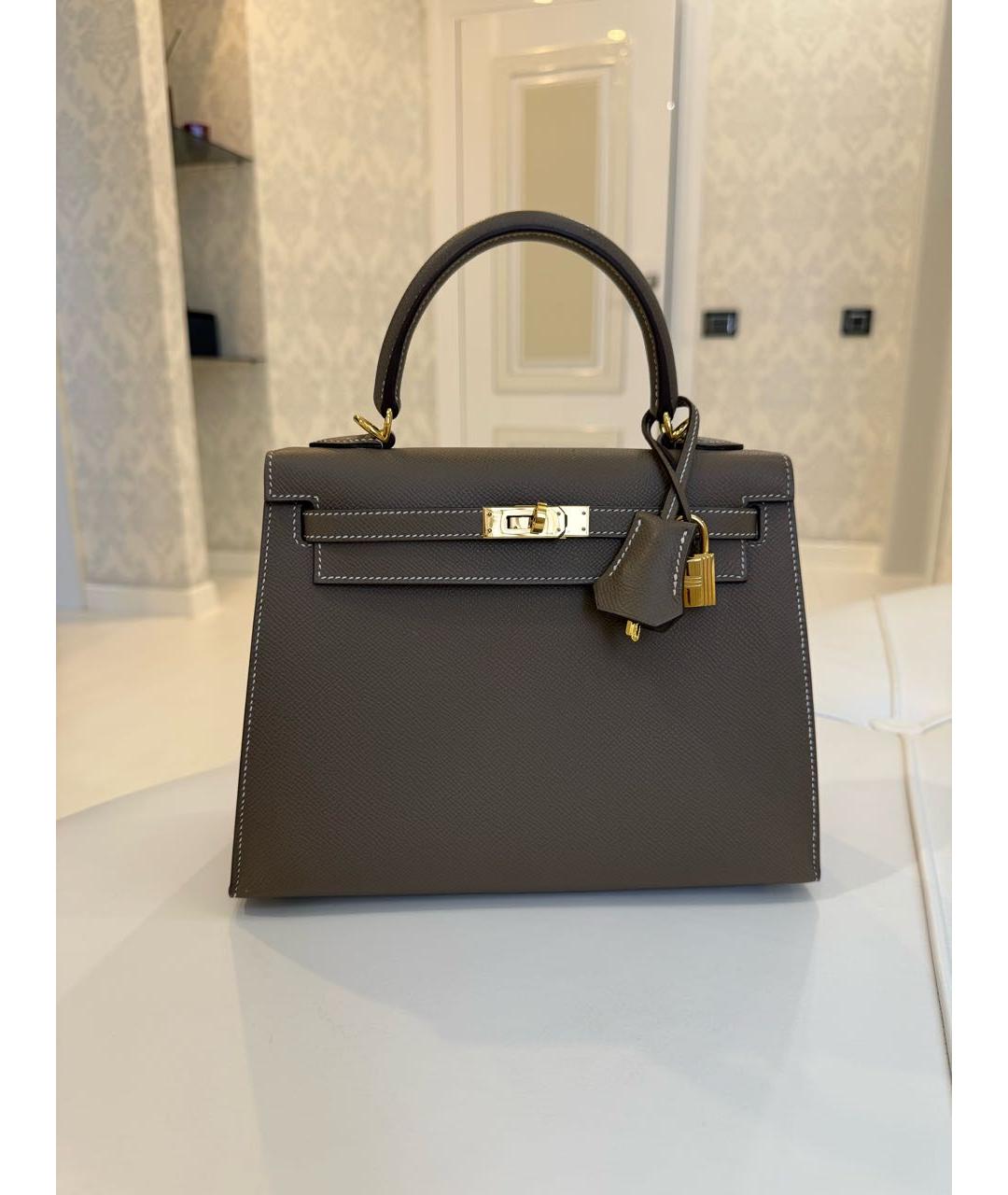 HERMES Коричневая кожаная сумка с короткими ручками, фото 8