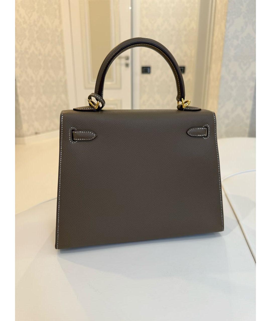 HERMES Коричневая кожаная сумка с короткими ручками, фото 3