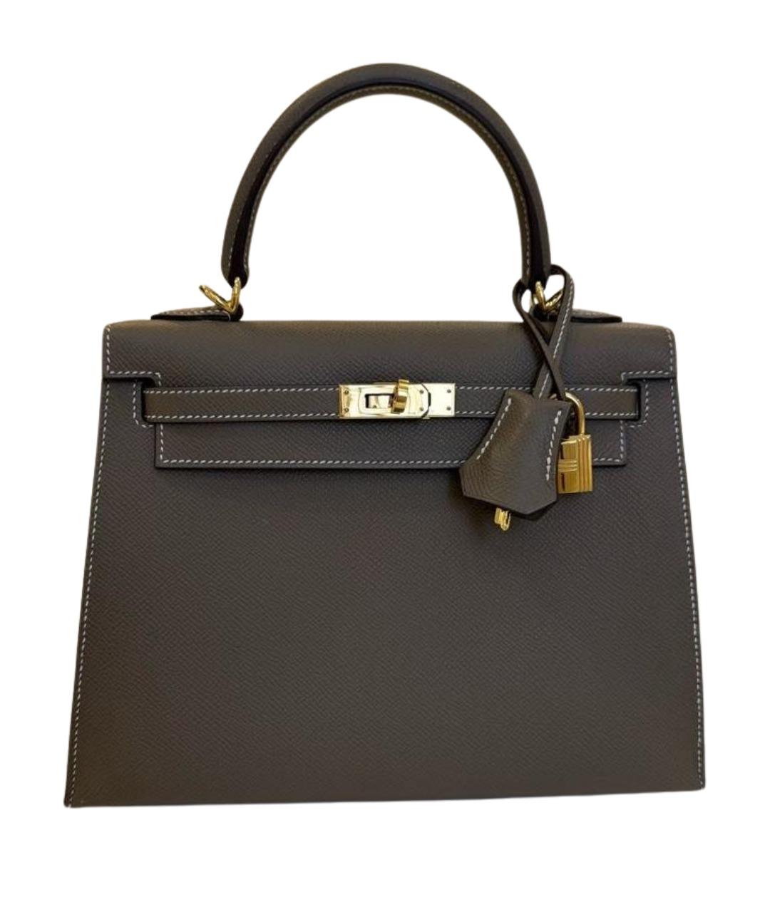 HERMES Коричневая кожаная сумка с короткими ручками, фото 1