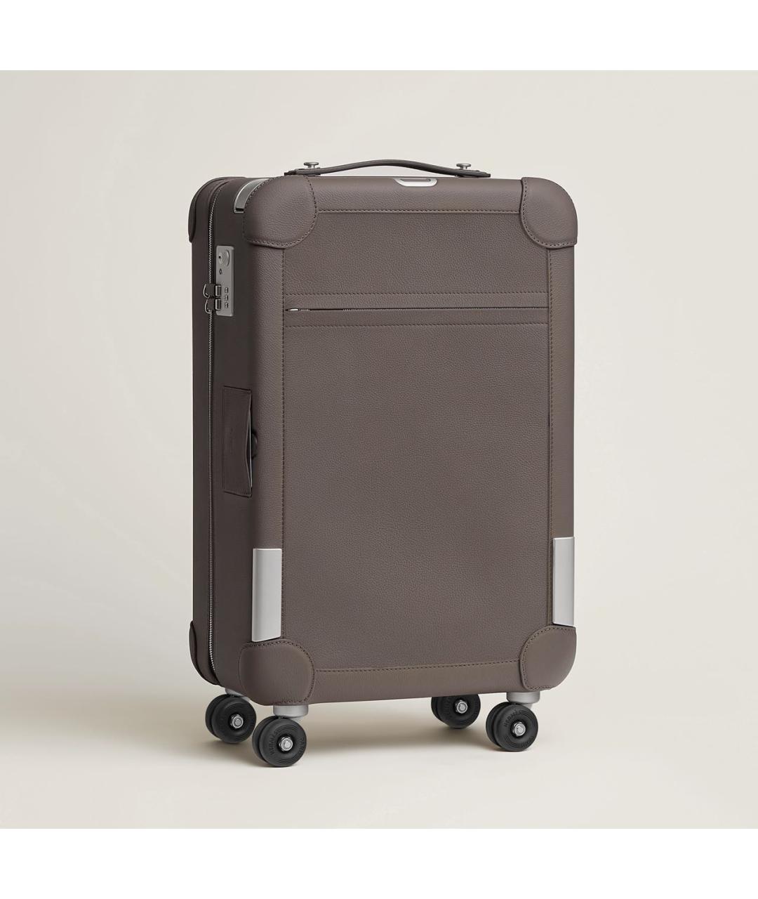 HERMES Коричневый кожаный чемодан, фото 9