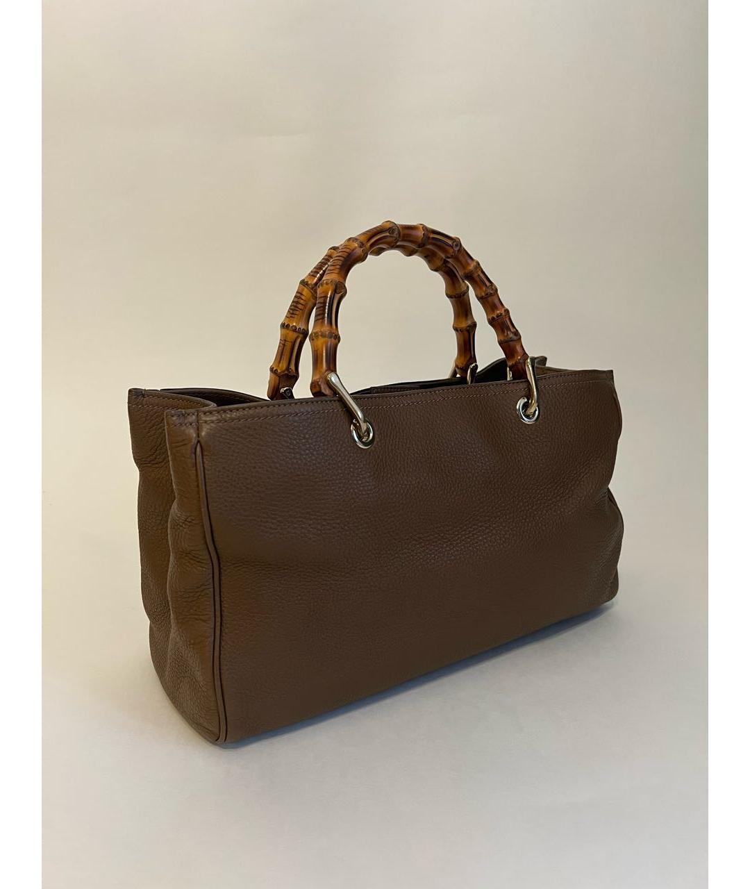 GUCCI Коричневая кожаная сумка с короткими ручками, фото 2