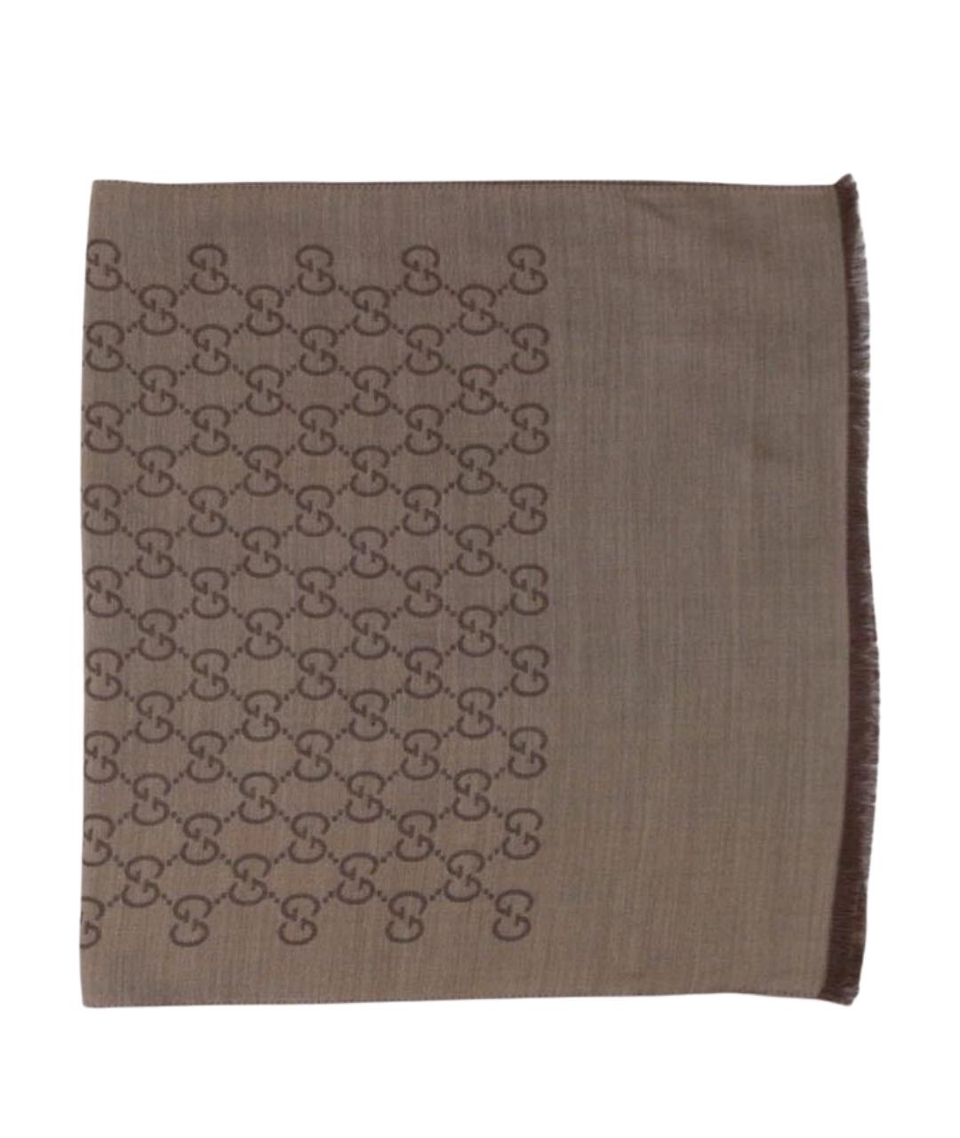 GUCCI Коричневый шерстяной платок, фото 1