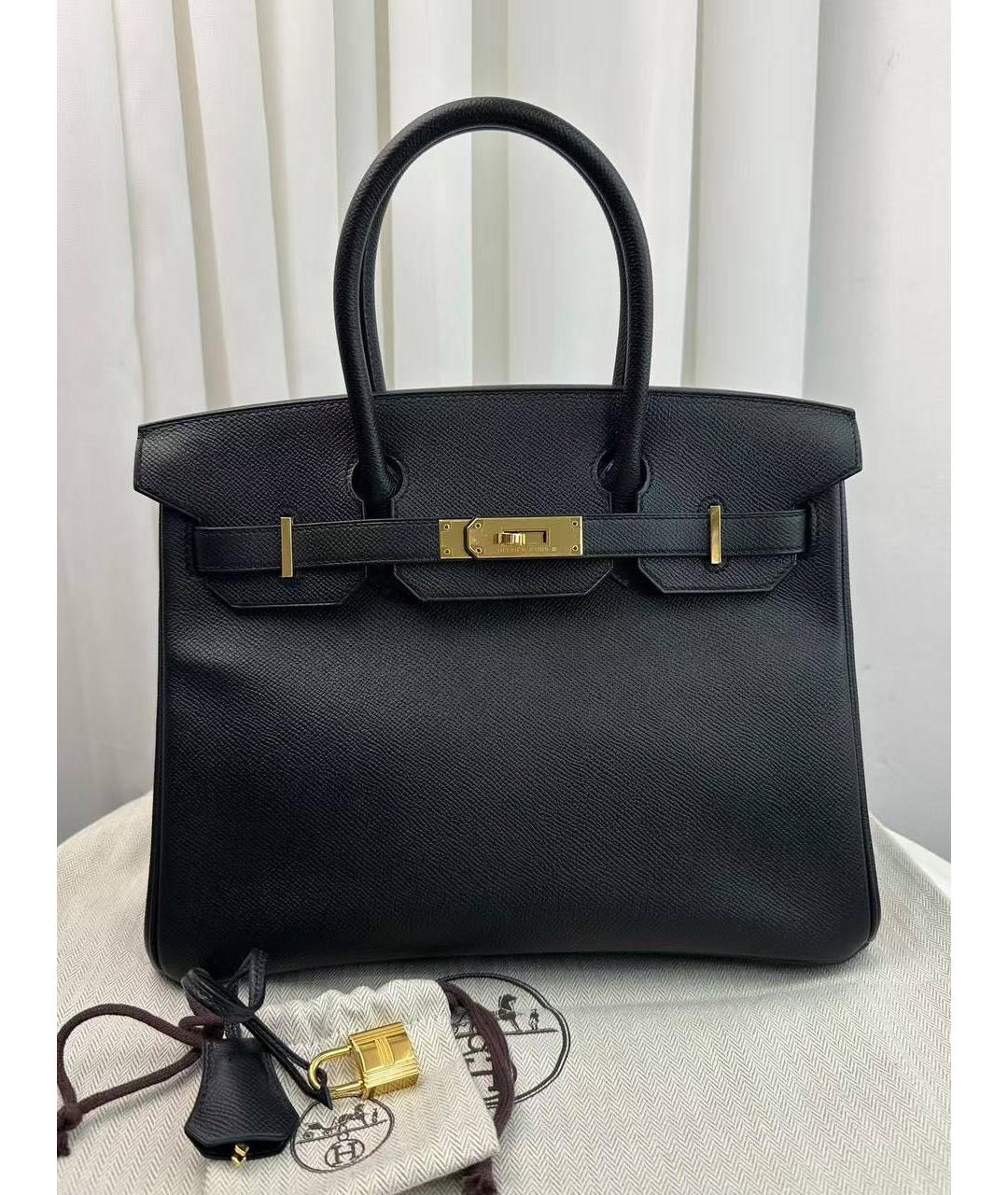 HERMES Черная кожаная сумка с короткими ручками, фото 1