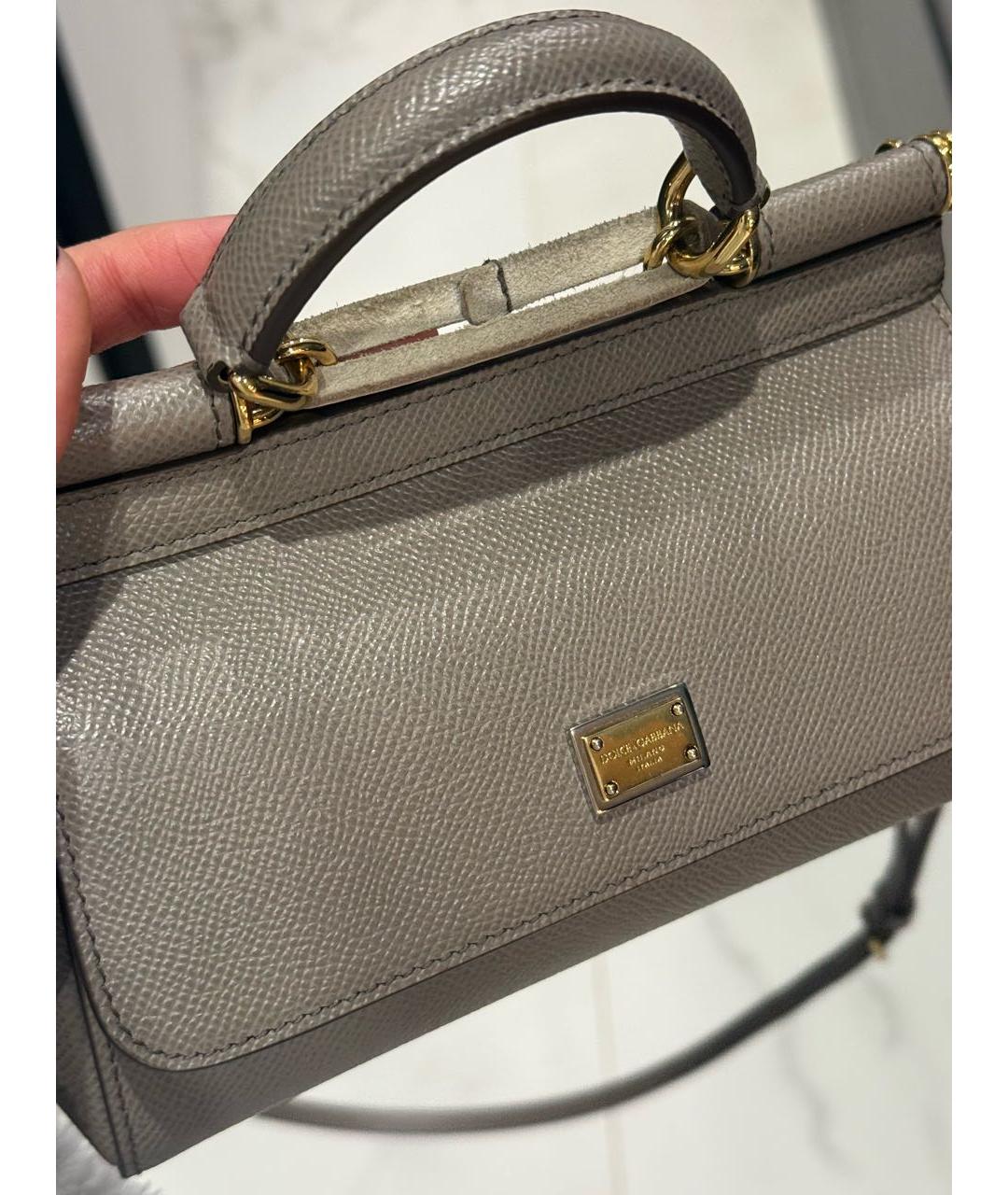 DOLCE&GABBANA Бежевая кожаная сумка с короткими ручками, фото 3