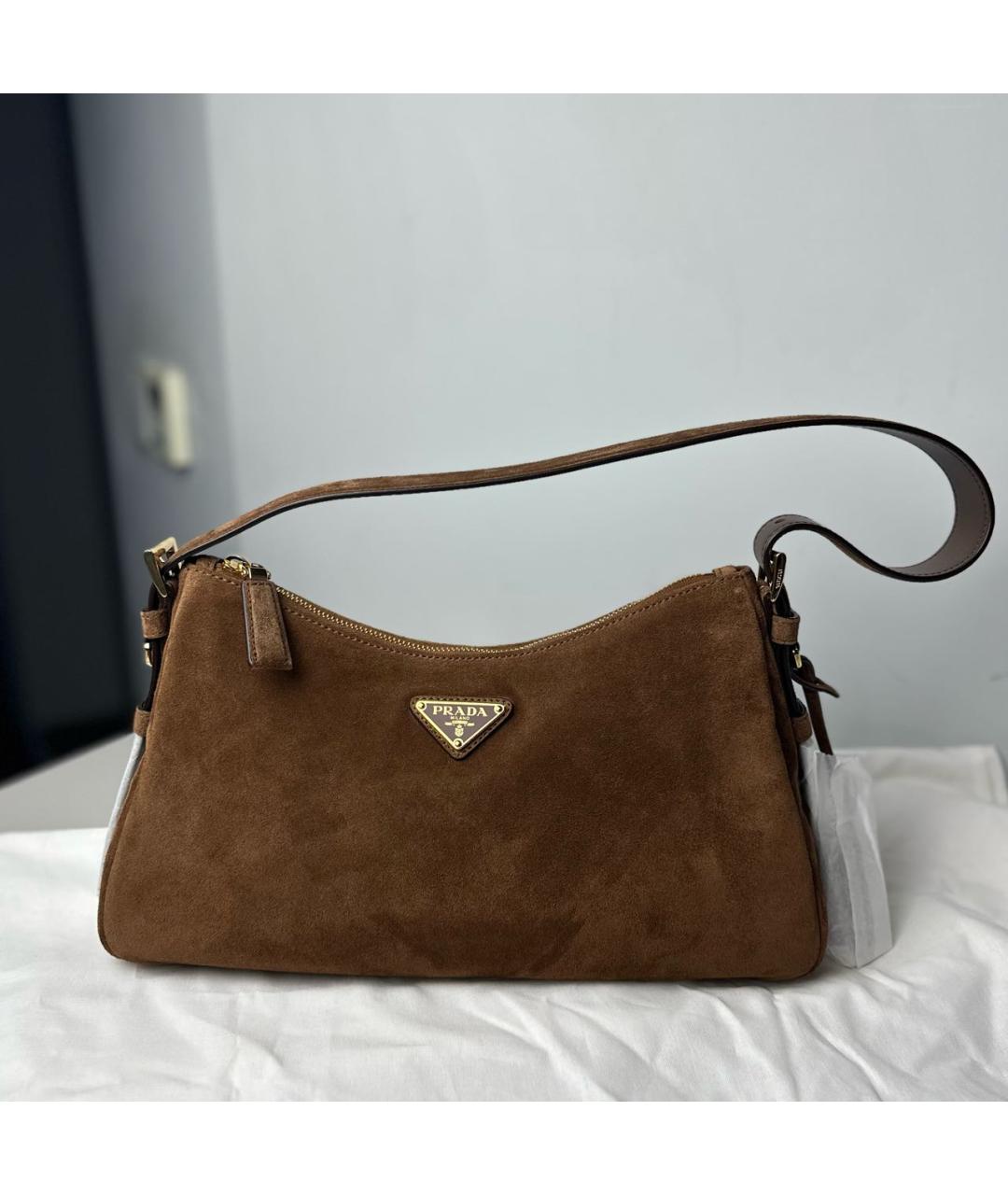 PRADA Коричневая замшевая сумка через плечо, фото 6