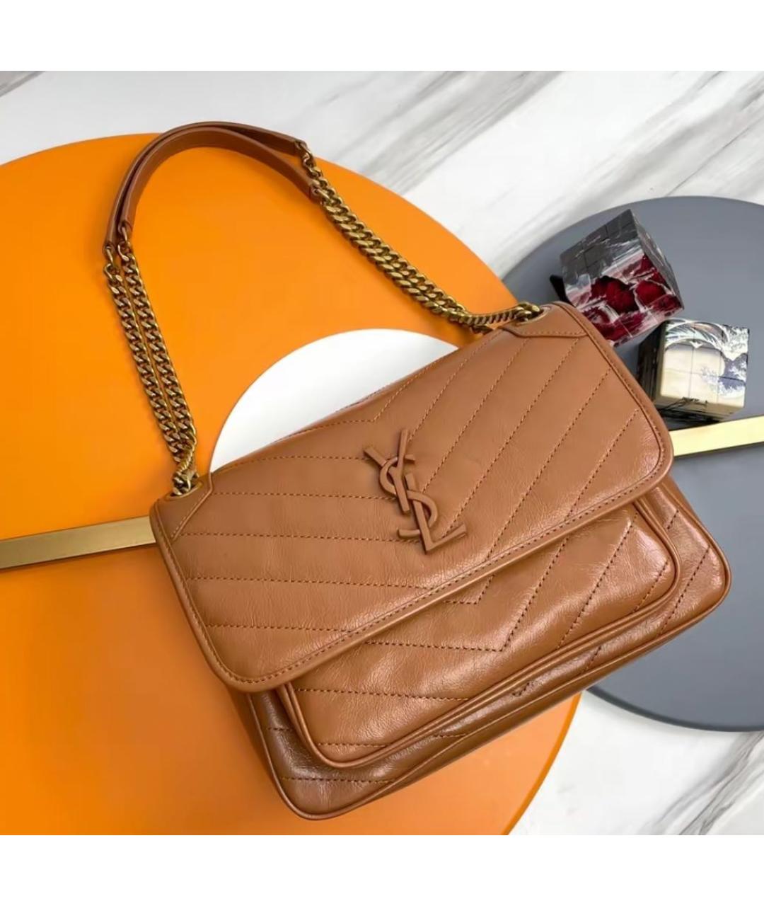 SAINT LAURENT Коричневая кожаная сумка через плечо, фото 4