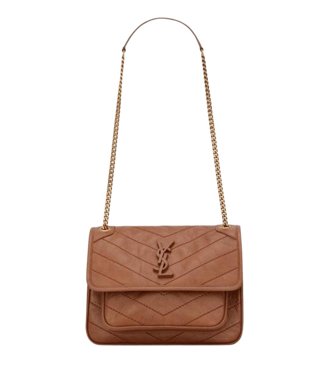 SAINT LAURENT Коричневая кожаная сумка через плечо, фото 1