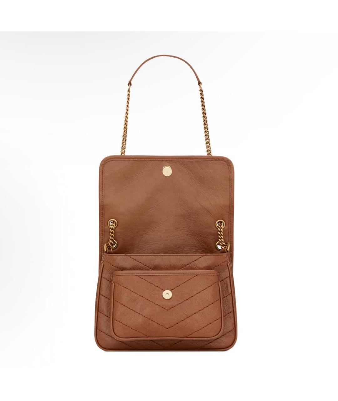 SAINT LAURENT Коричневая кожаная сумка через плечо, фото 3